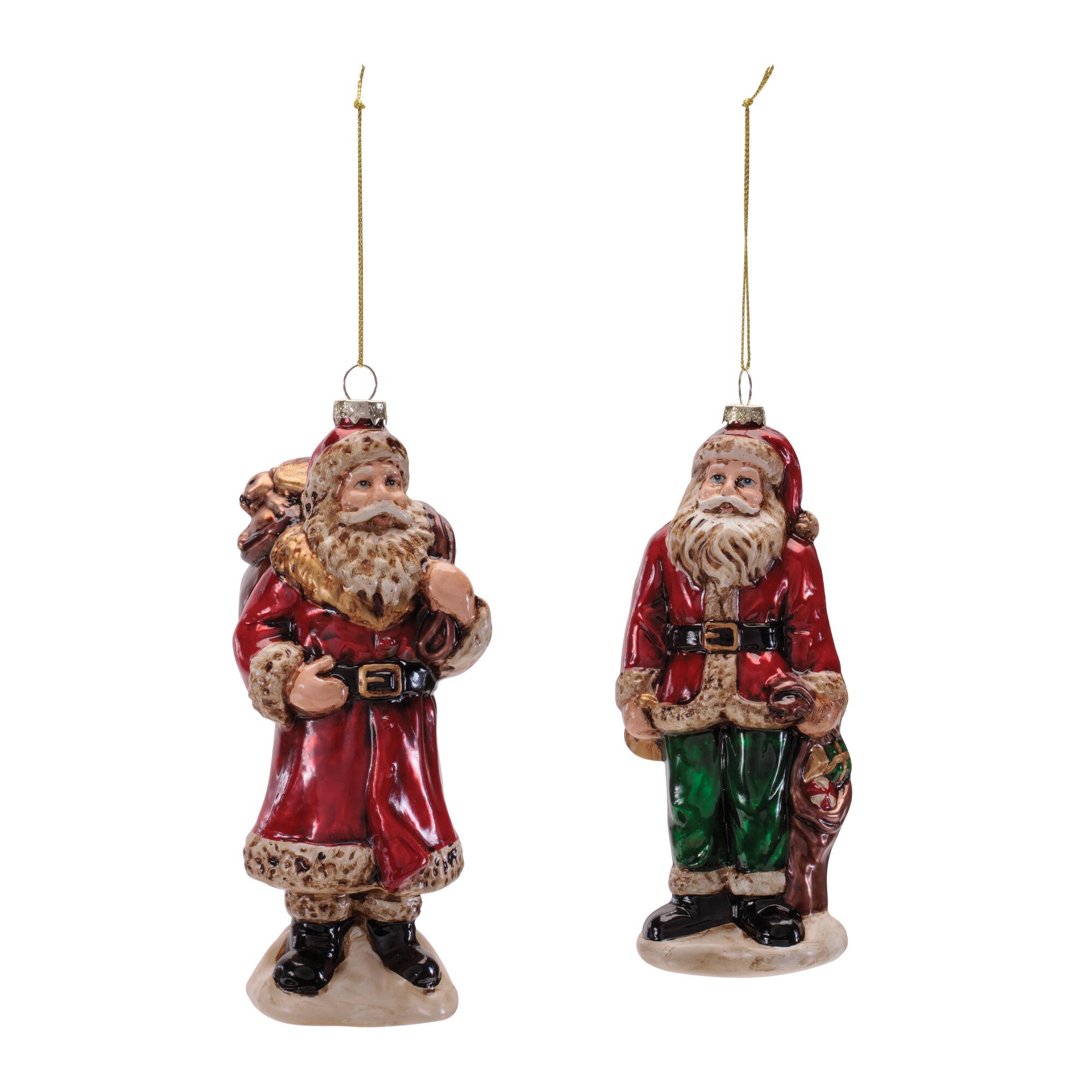 Melrose Traditional Santa Glass Ornaments Set
