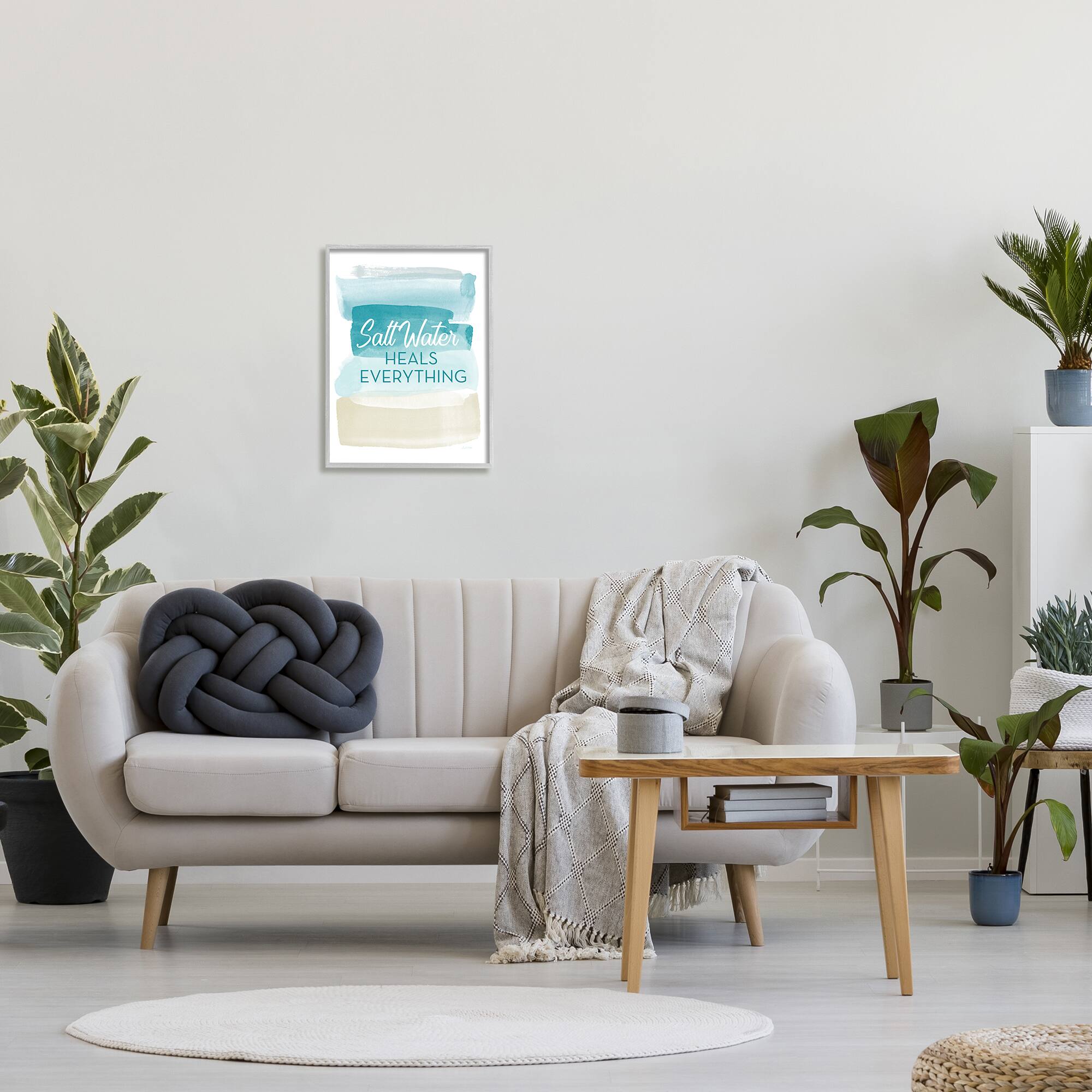 Stupell Industries Salt Water Heals Everything Phrase Soft Beach Ombre in Gray Frame Wall Art