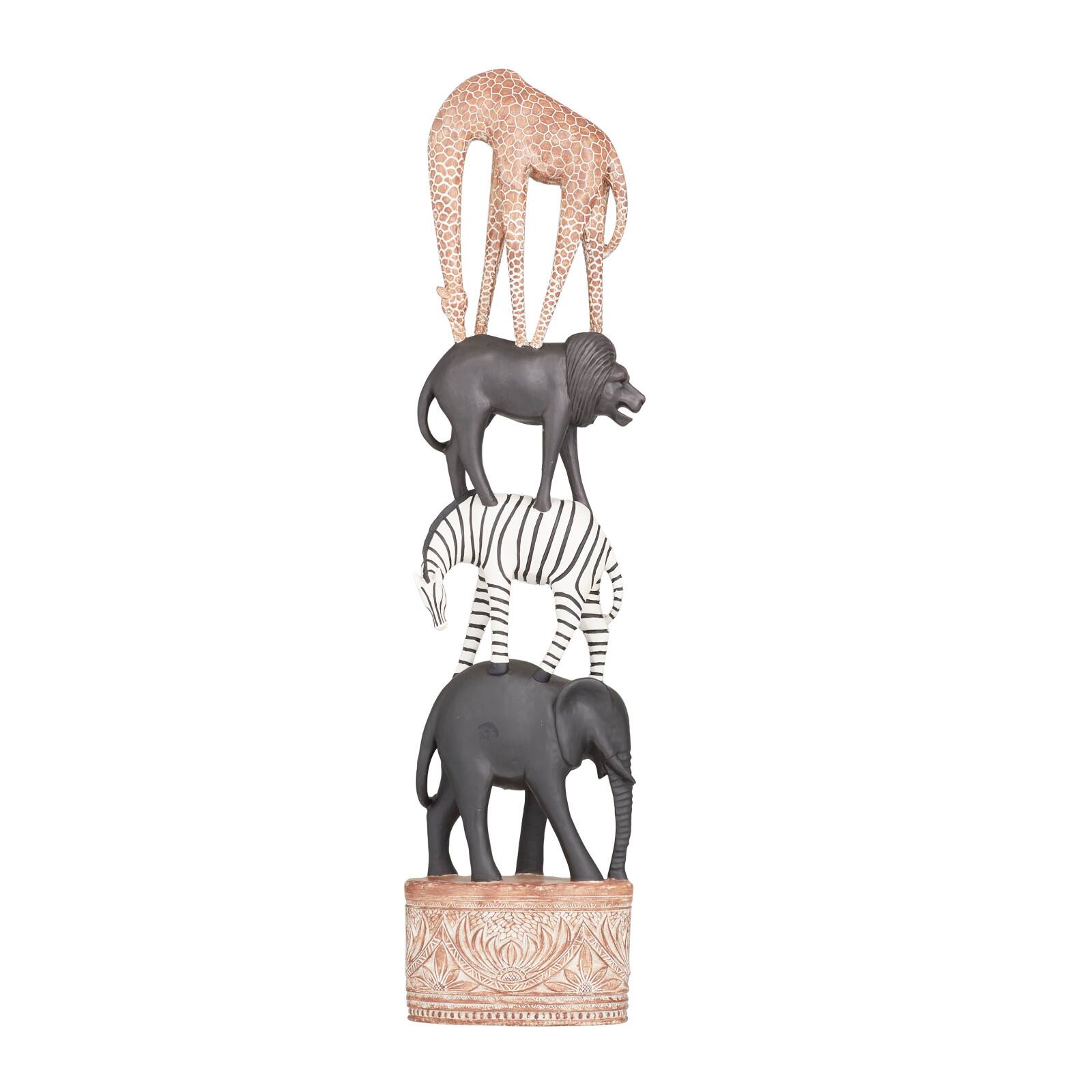 Multi Polystone Traditional Animals Sculpture 33" x 8" x 5"