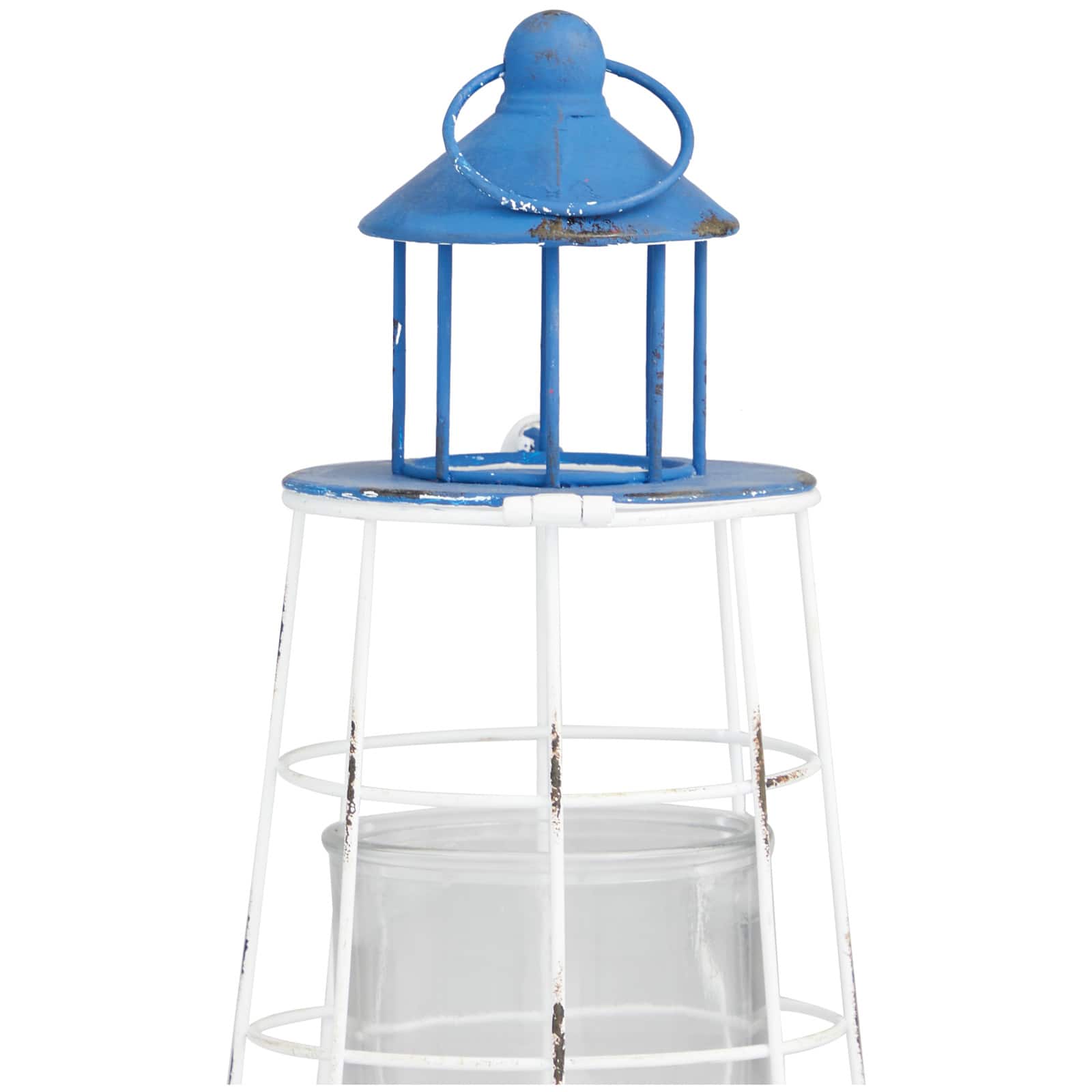 12" Blue Metal Distressed Decorative Light House Candle Lantern