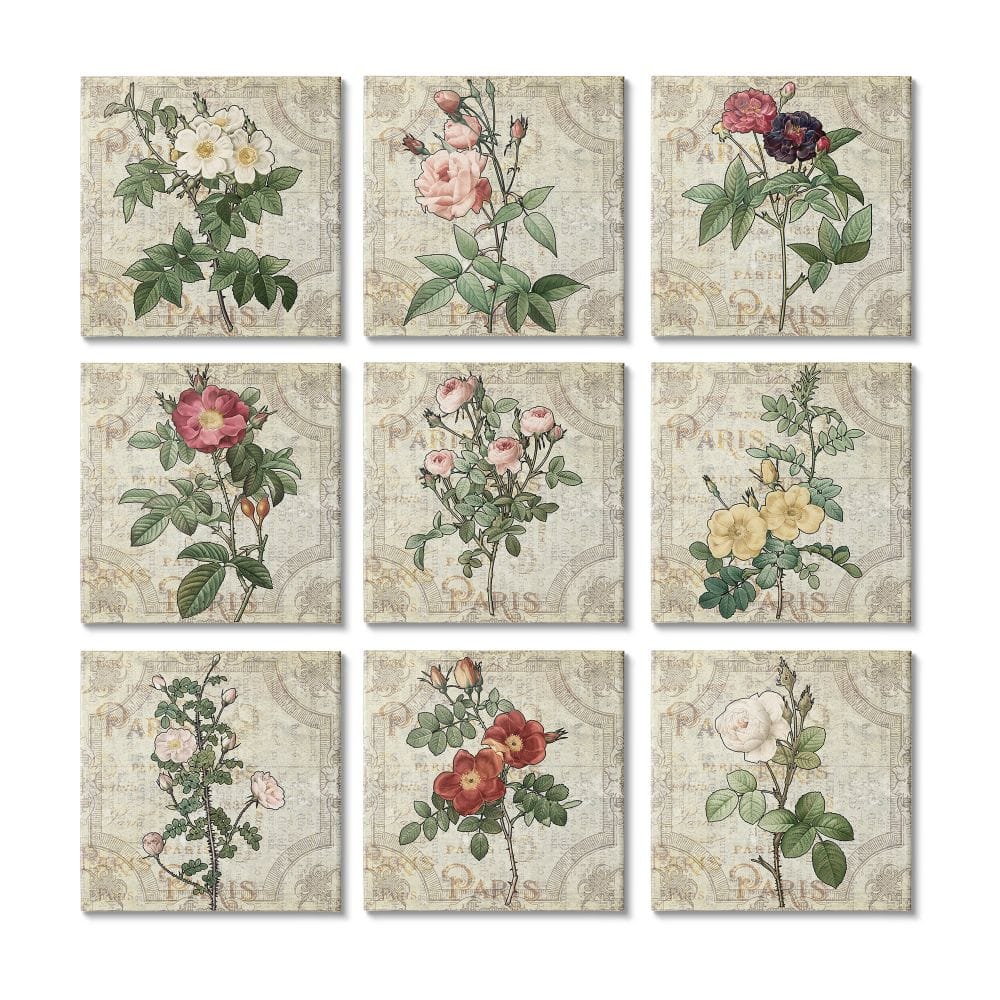 Stupell Industries Parisian Spring Florals Regal Patterned Background Canvas Wall Art, 12" x 12"