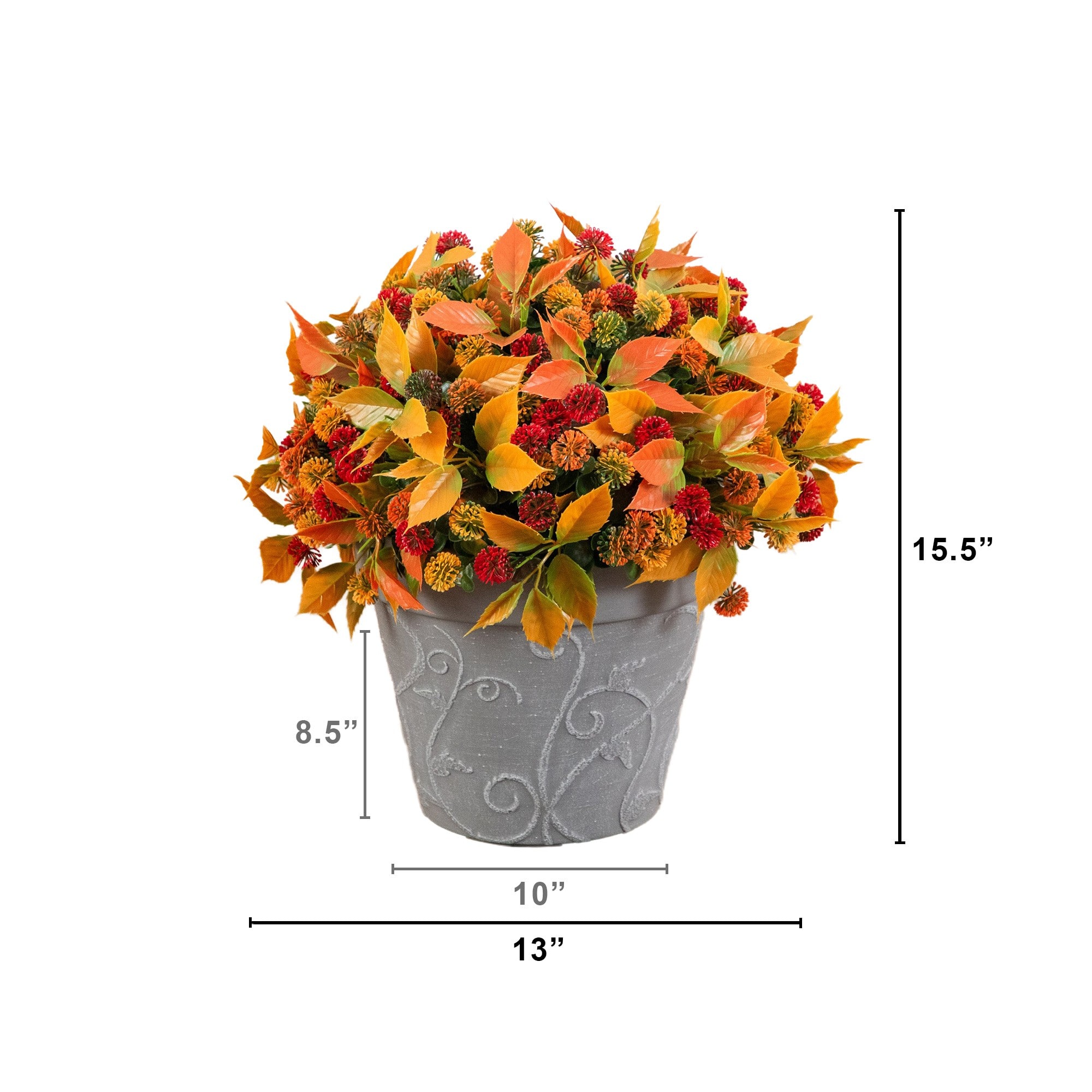 15.5" UV Resistant Autumn Artificial Mixed Fall Mum in Decorative Gray Planter