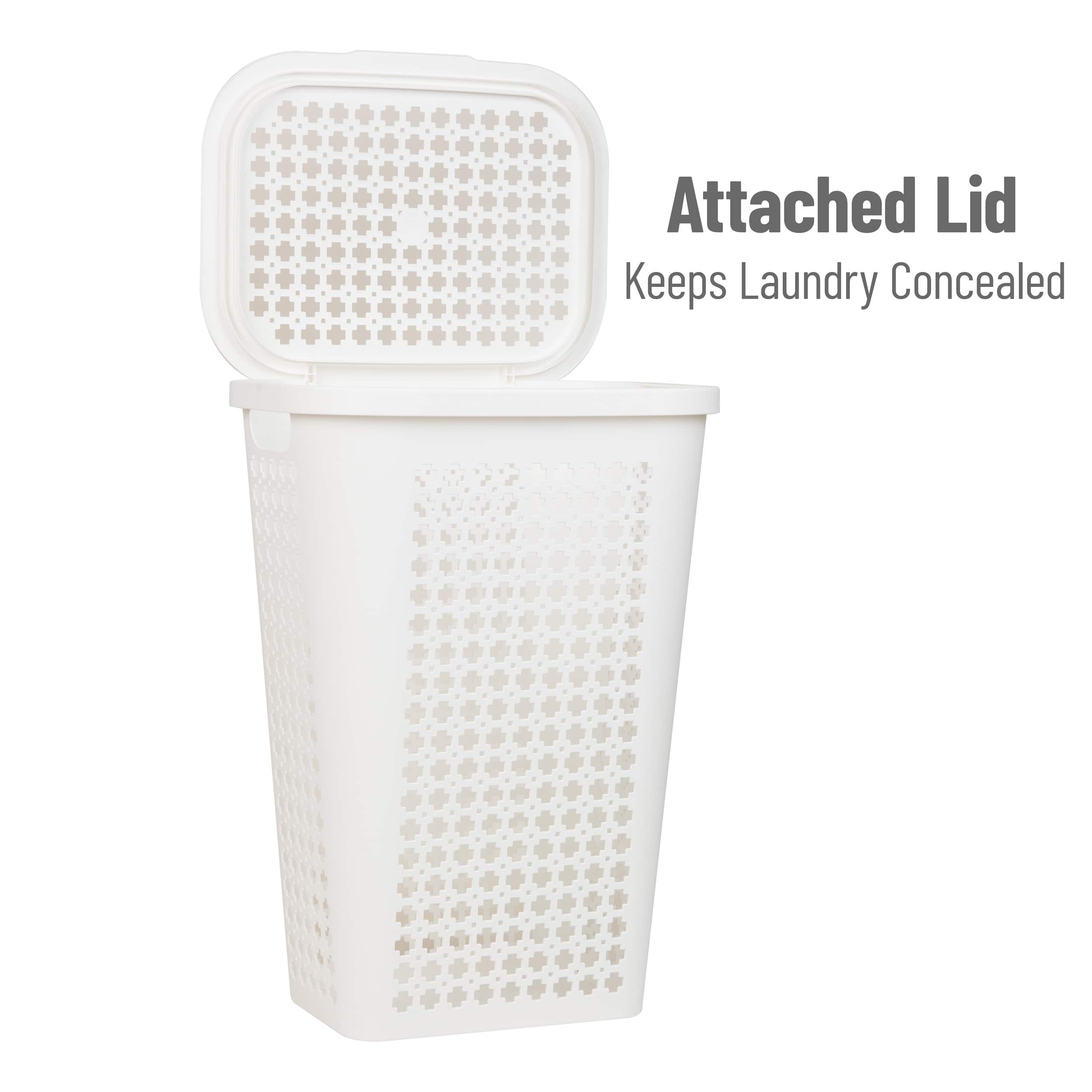 Mind Reader 50L Tapered Laundry Hamper with Swiss Cross Cut-Outs, White