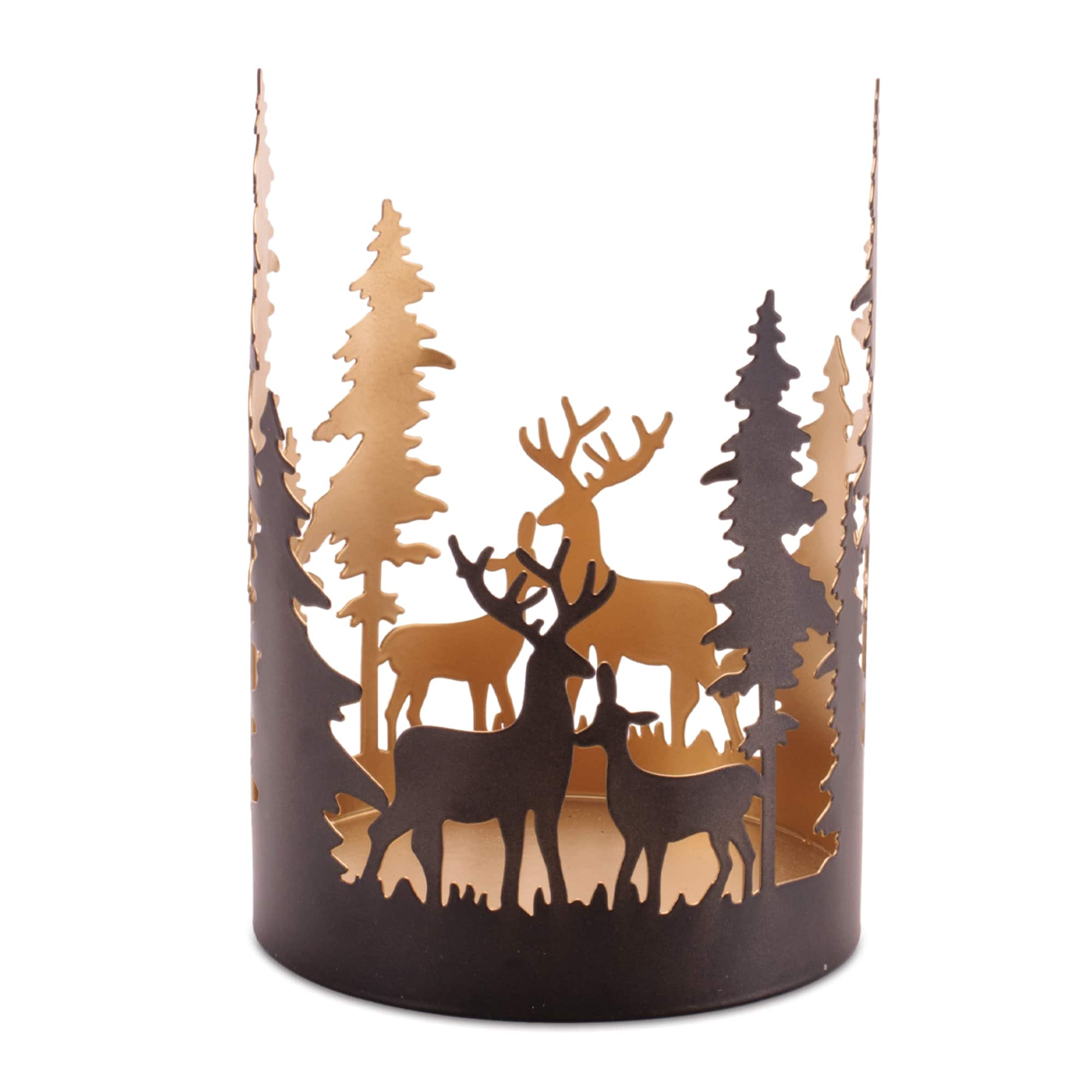 Melrose Deer & Forest Cut Metal Pillar Candle Holders Set