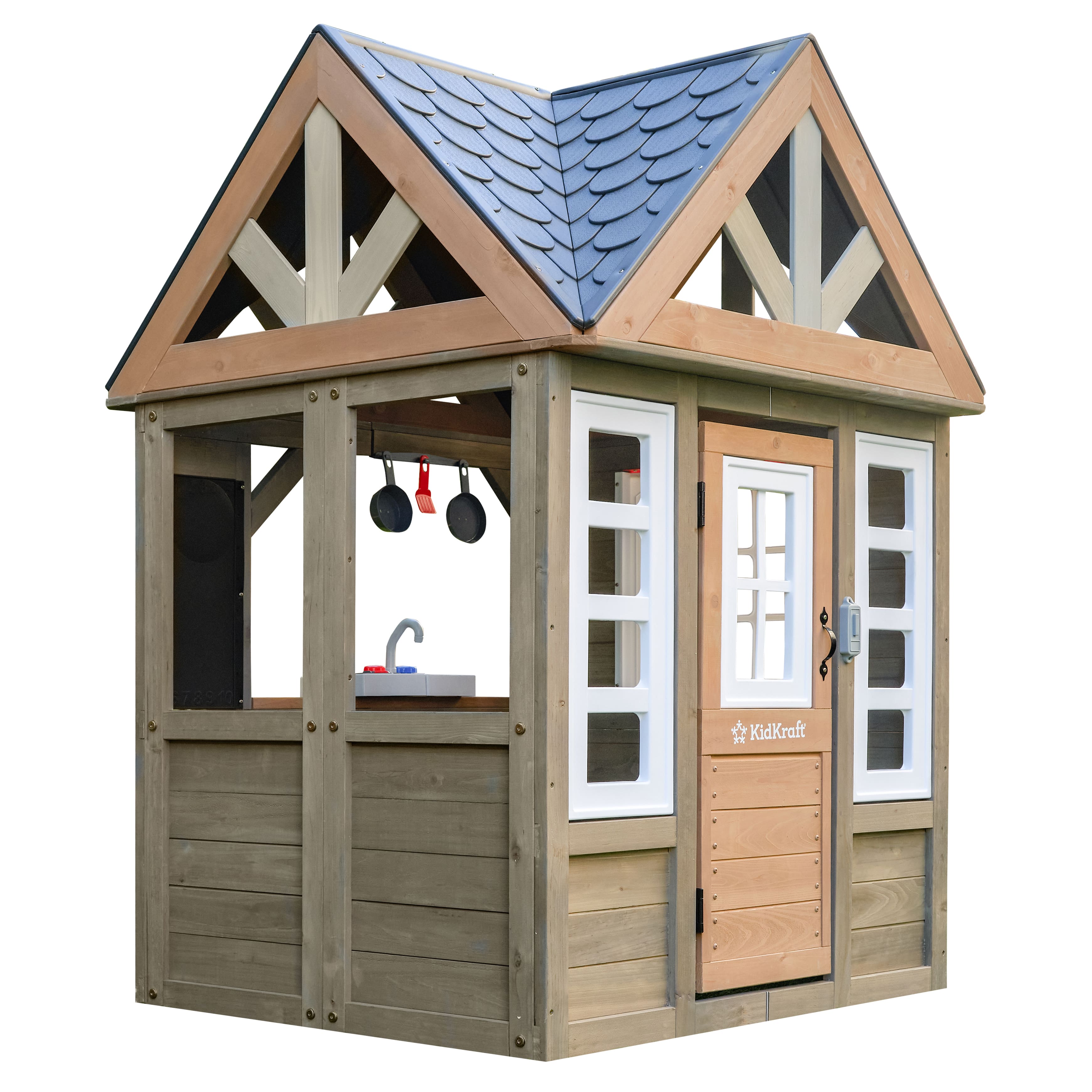 KidKraft Greystone Wooden Outdoor Playhouse with Kitchen & Working Doorbell