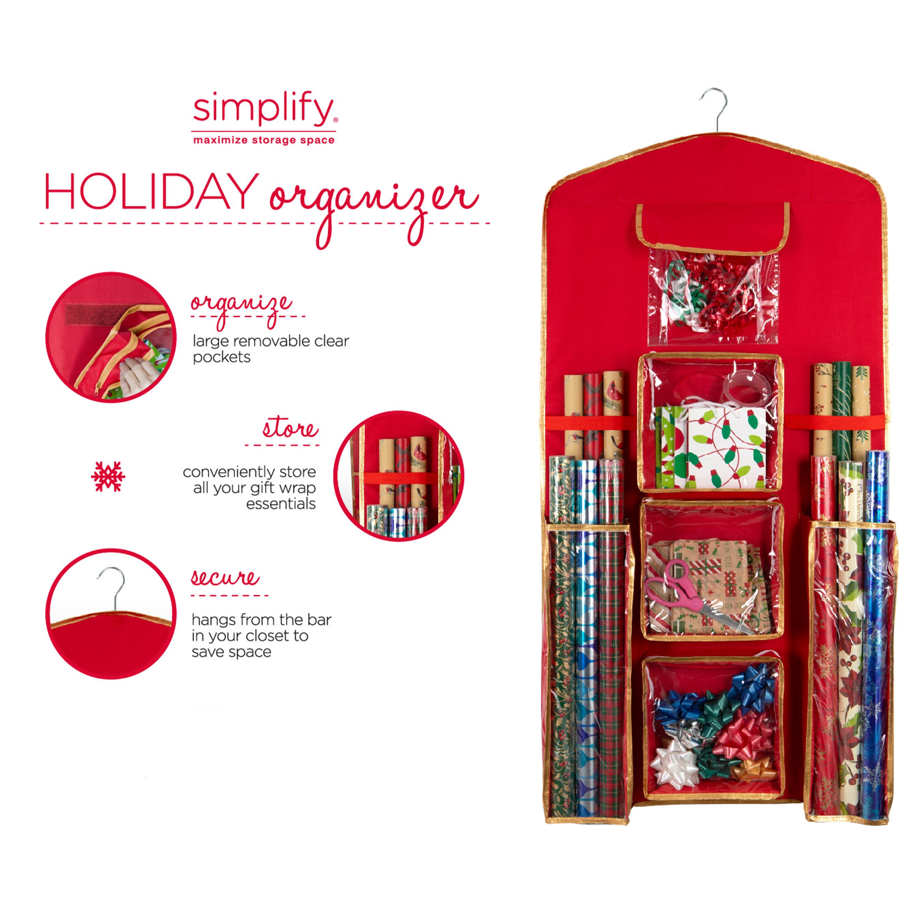 Simplify 8 Compartment Hanging Holiday Gift Wrap Organizer