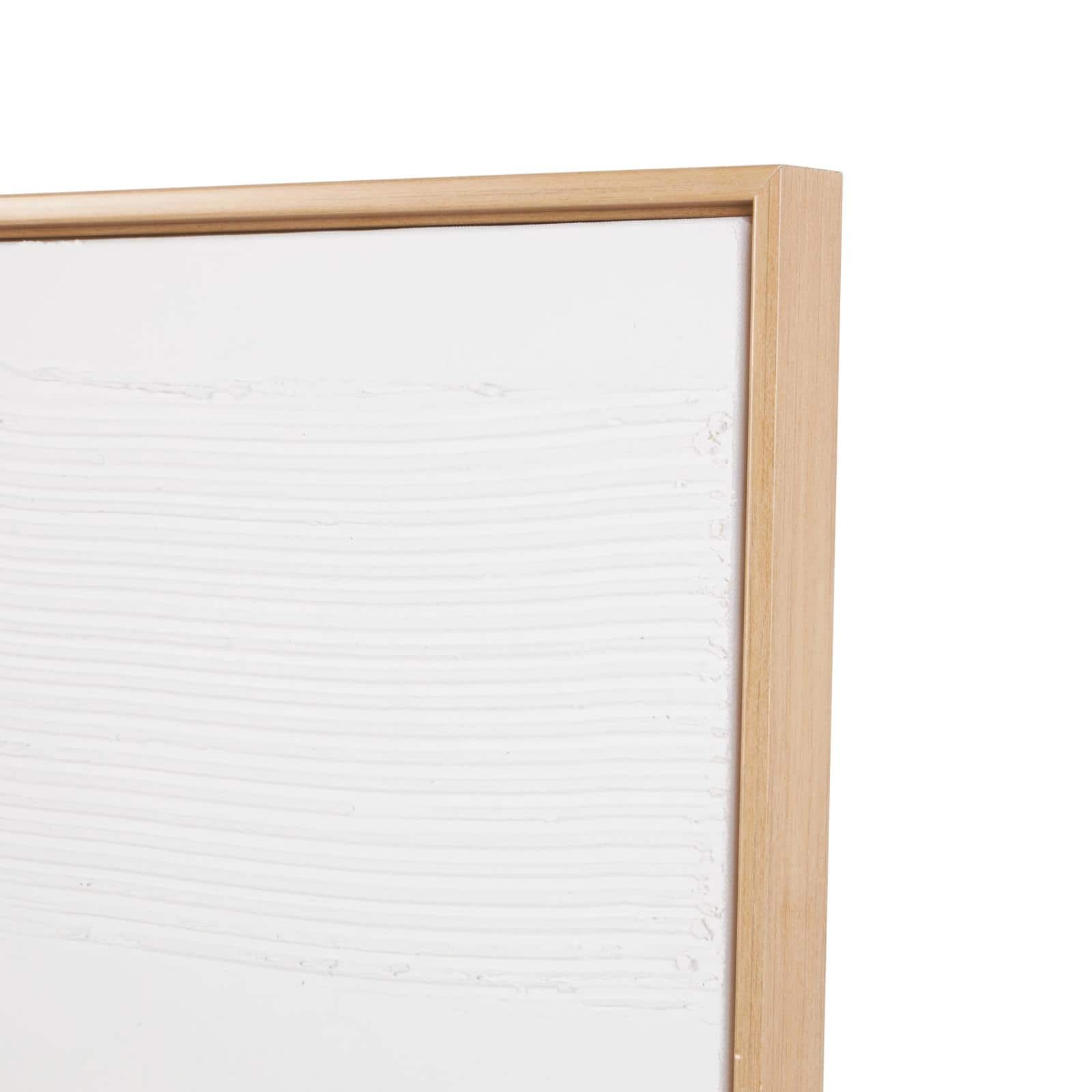 24" x 36" White Abstract Canvas Framed Wall Art with Brown Frame