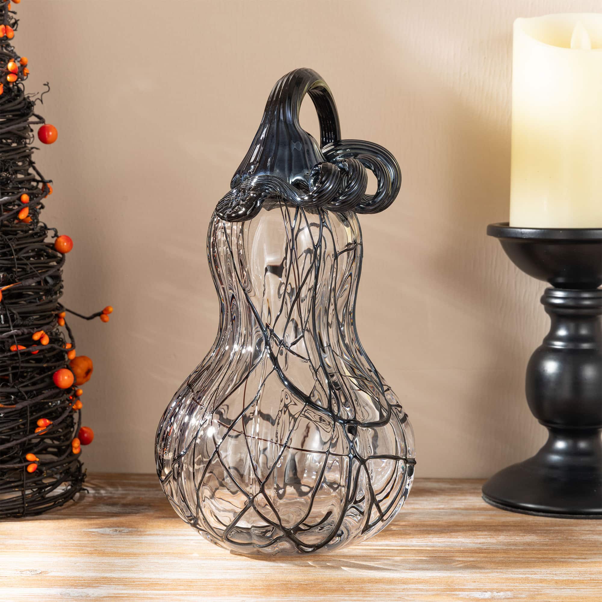 Glitzhome® 9" Halloween Abstract Black and White Glass Gourd