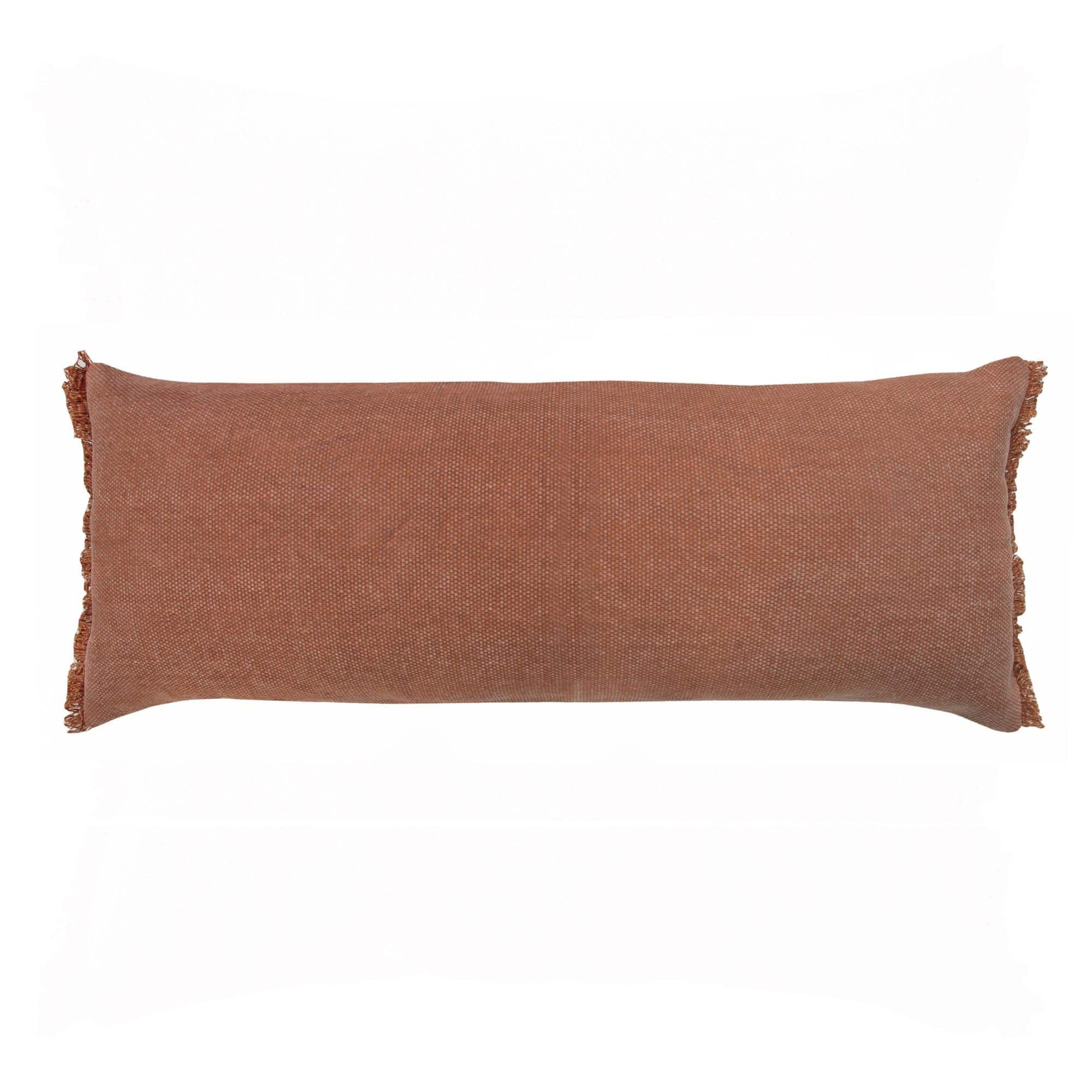 HomeRoots 14" x 36" Terra Cotta Stonewashed Cotton Fringe Throw Pillow