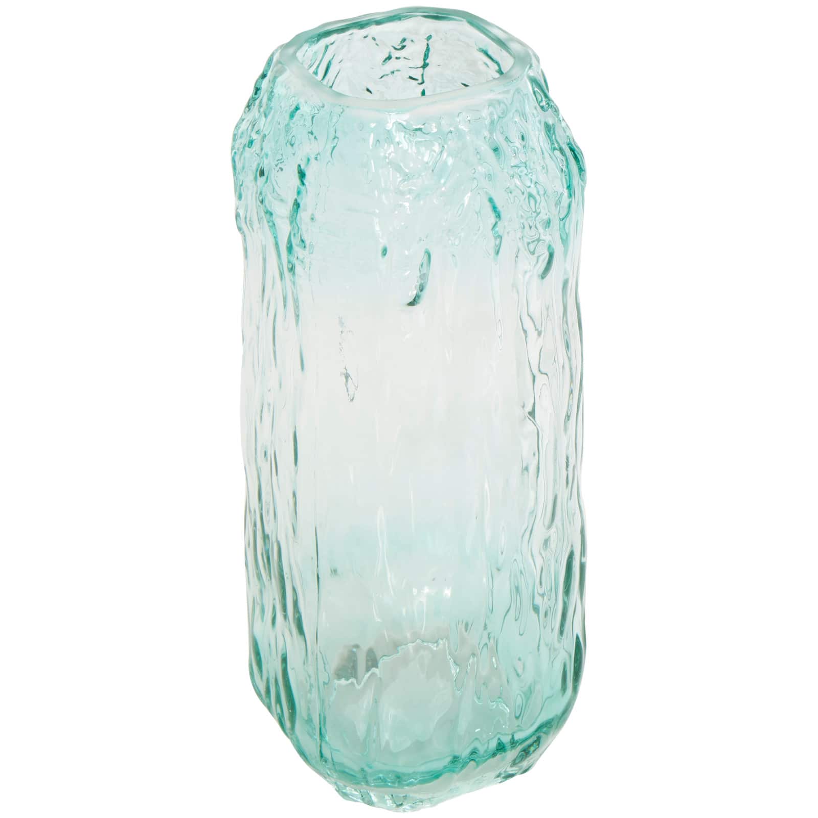 11" Green Ombre Handmade Abstract Textured Rectangular Glass Vase
