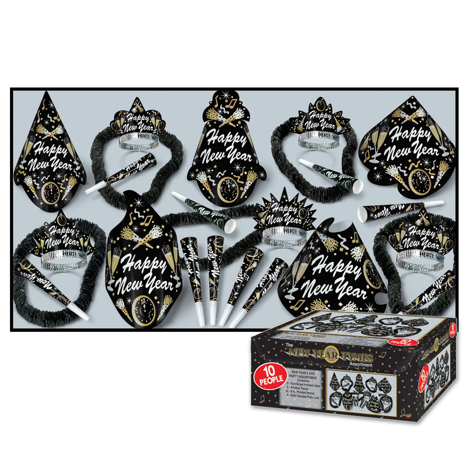 Beistle Black New Year Tymes Party Favor Kit for 10