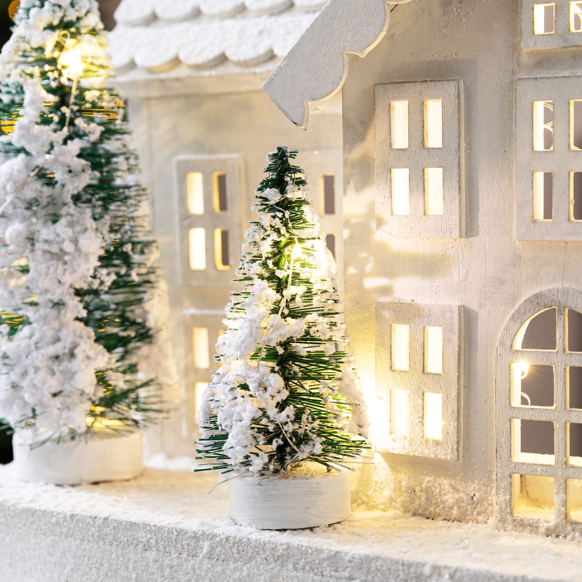Glitzhome® Lighted Wooden Snowy Village Christmas Table Décor