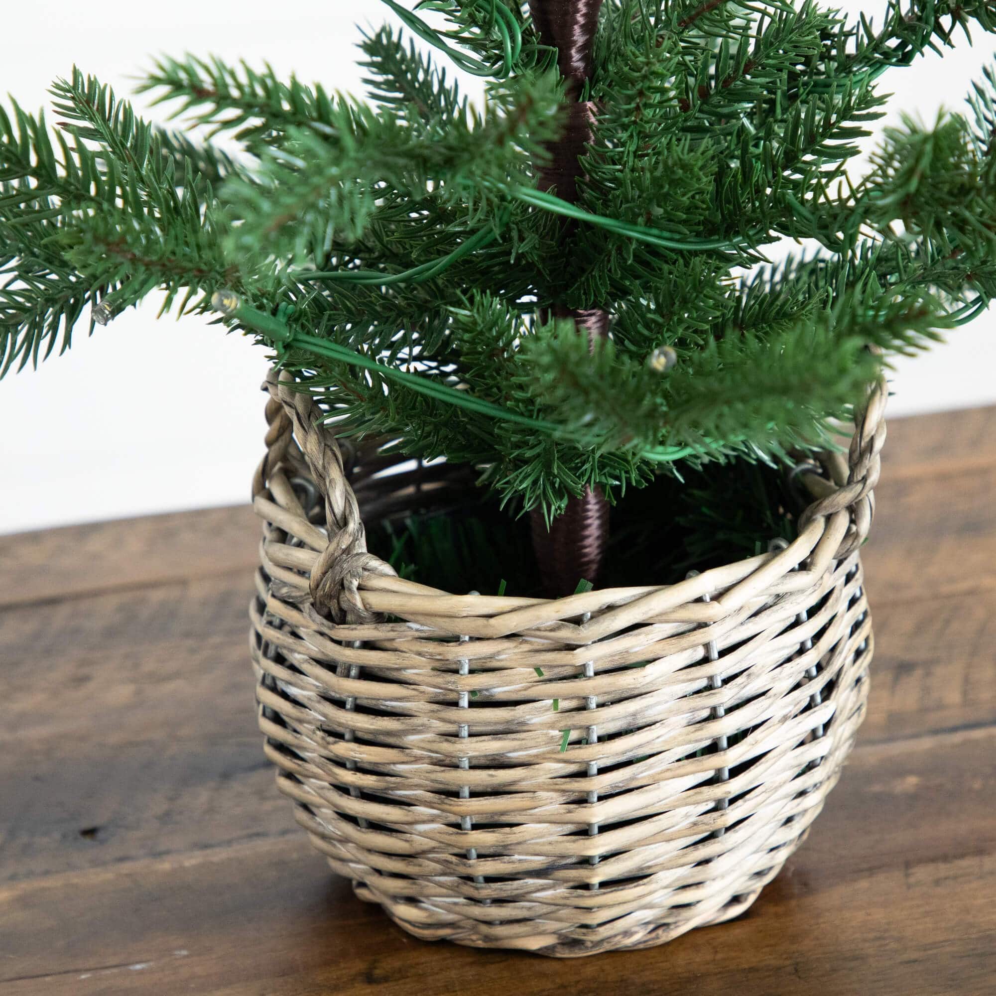 1.5ft. Pre-Lit Artificial Mini Christmas Tree in Basket with 20 Warm White LED Lights