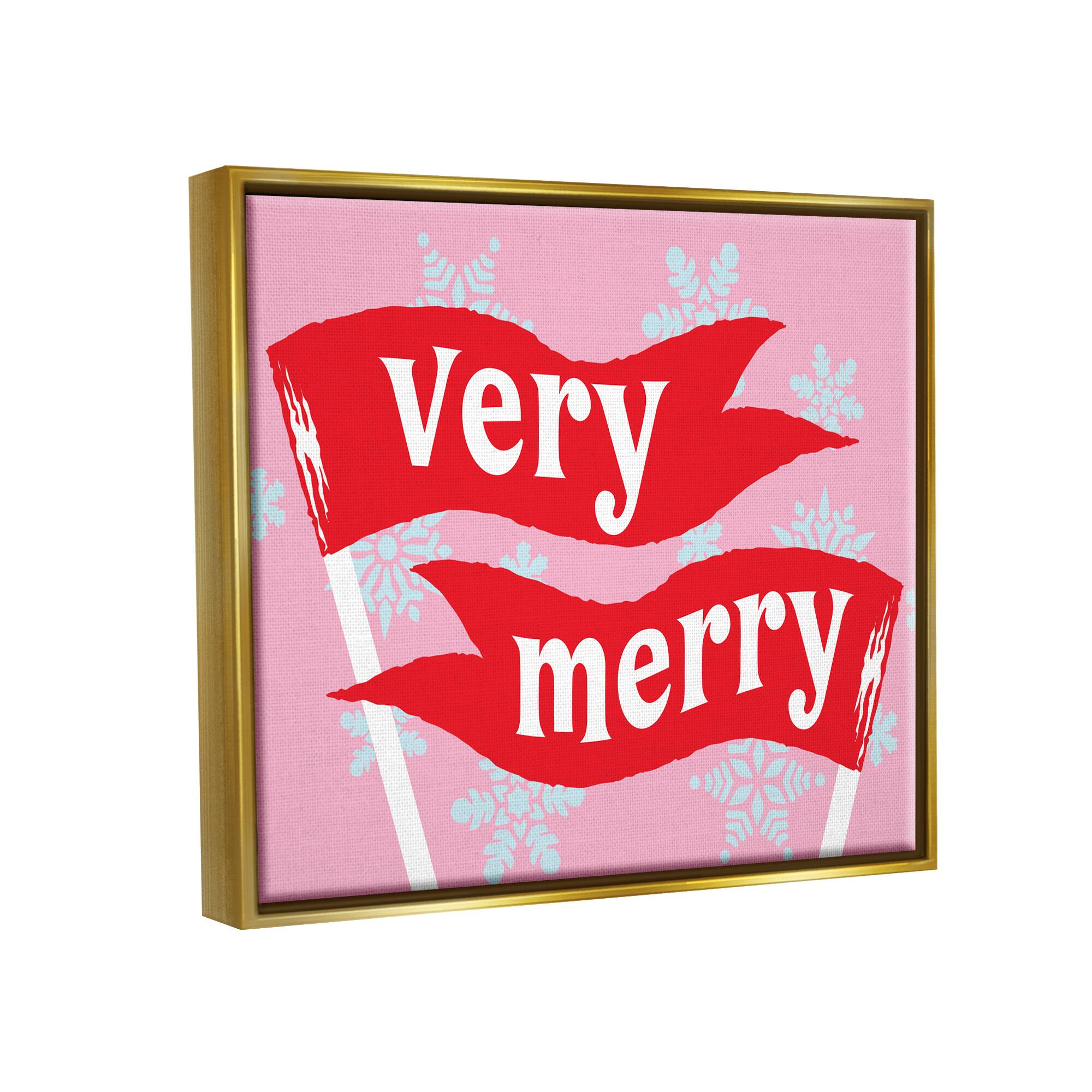 Stupell Industries Very Merry Bold Holiday Flags Framed Floater Canvas Wall Art