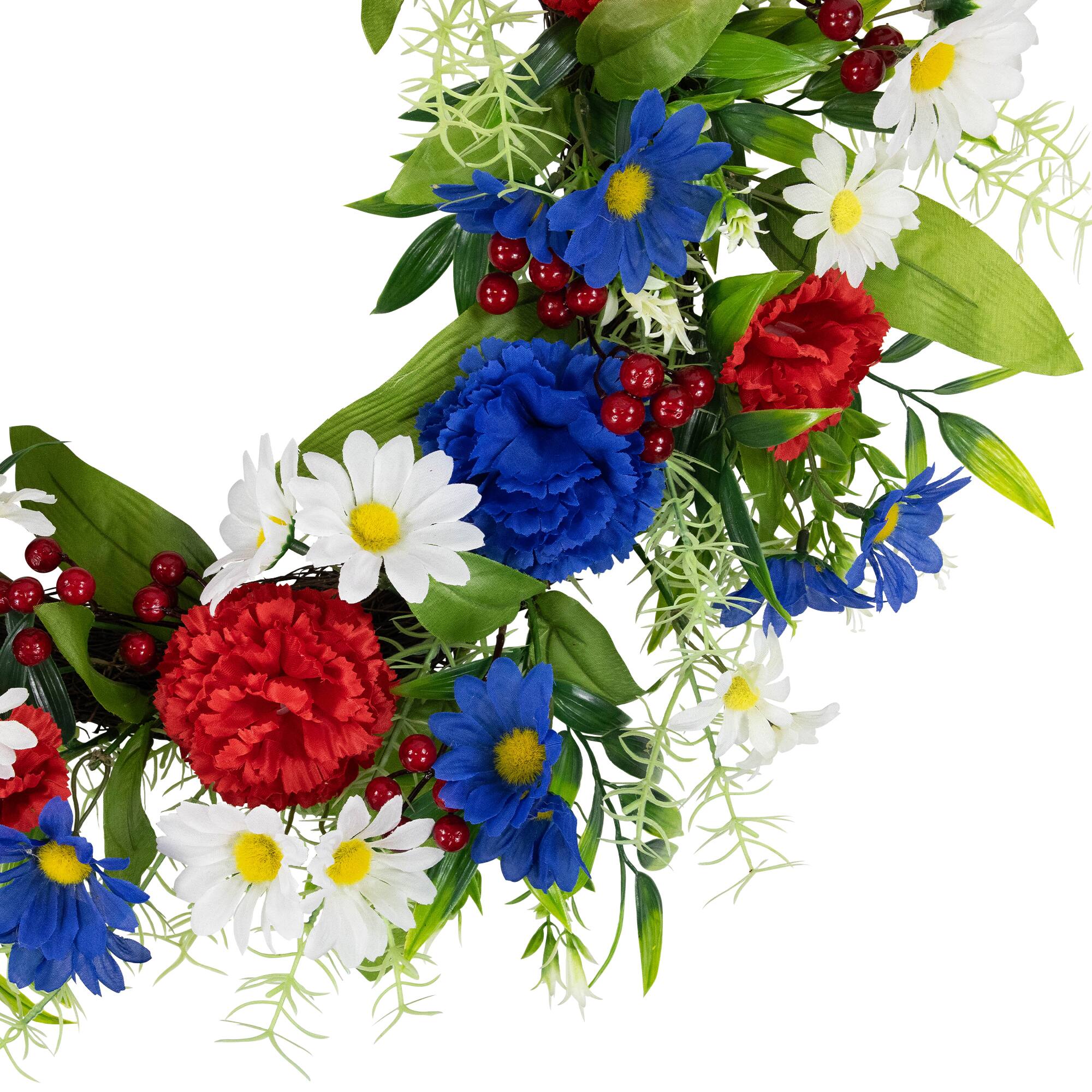 21" Red, White & Blue Mixed Floral Americana Wreath