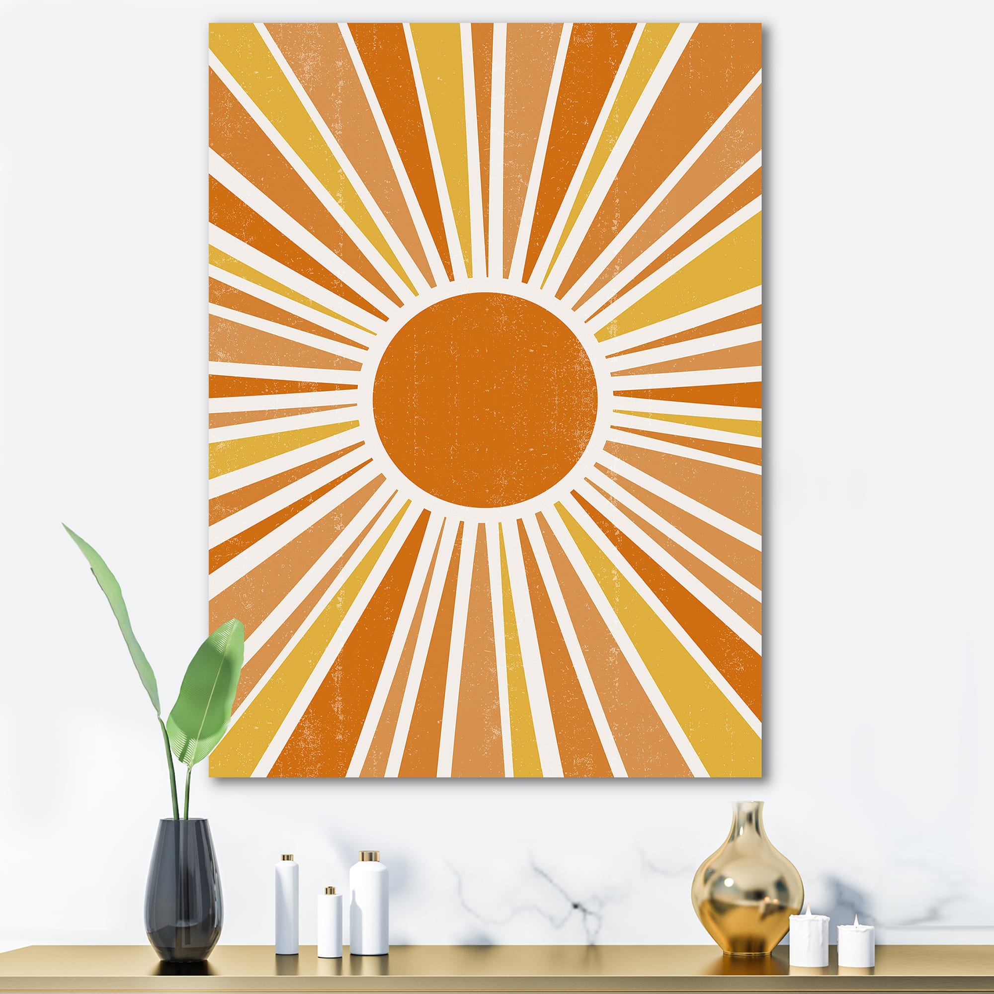 Designart - Minimalist Bright Shining Orange Sun Rays I - Modern Canvas Wall Art Print