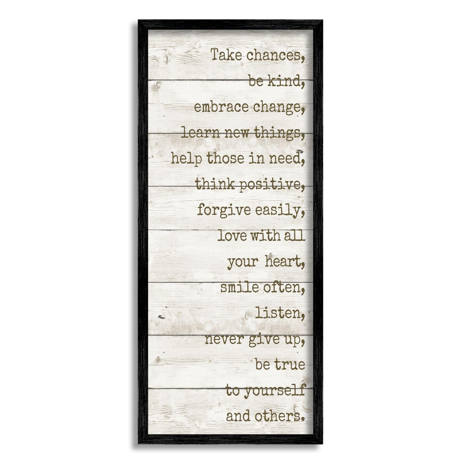 Stupell Industries Take Chances Family Home Inspirational Word Textured Wood Design Framed Wall Art