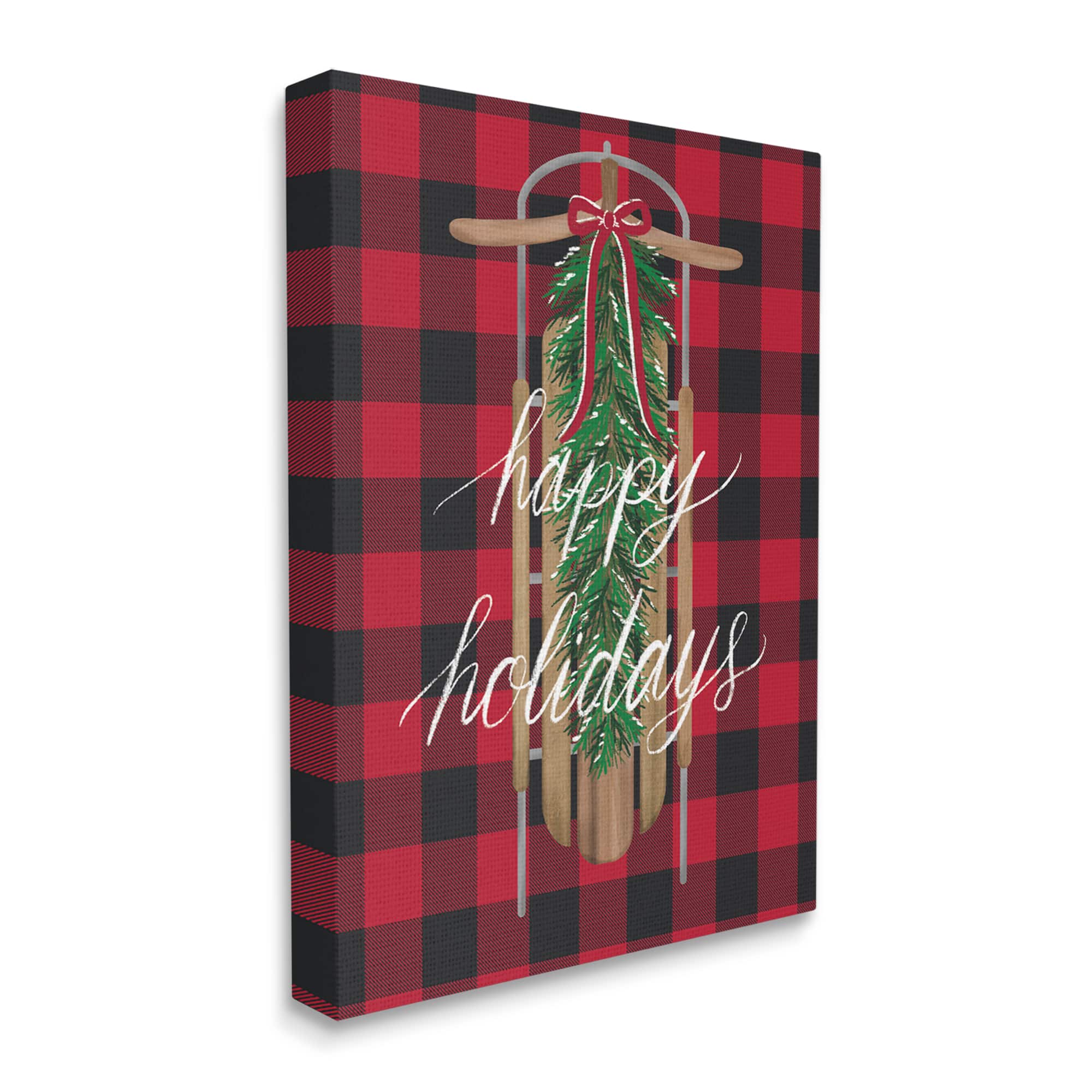 Stupell Industries Happy Holidays Tartan Sled Canvas Wall Art