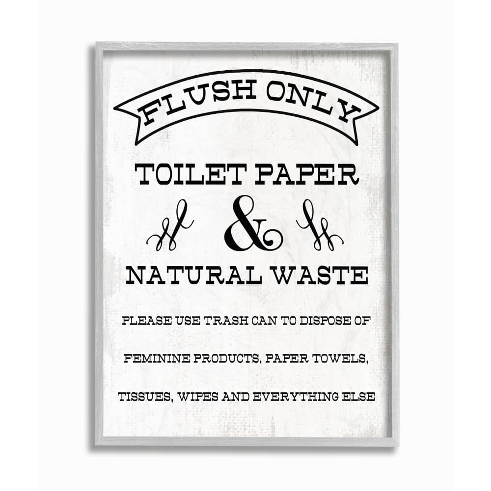 Stupell Industries Flush Only Toilet Paper Rustic Bathroom Sign Framed Wall Art