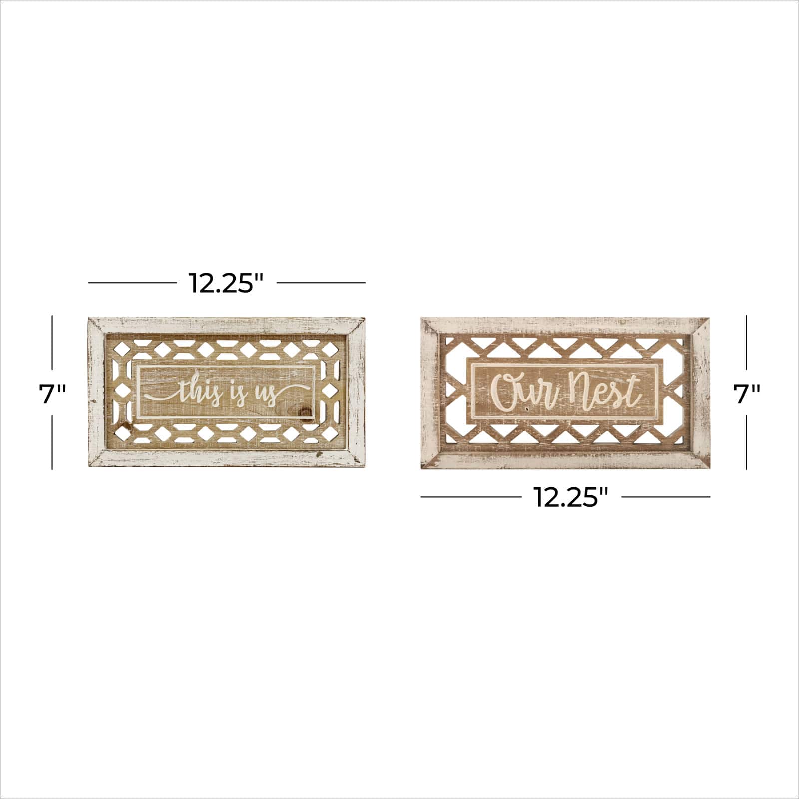 Set of 2 Beige Wood Farmhouse Sign Wall Decor