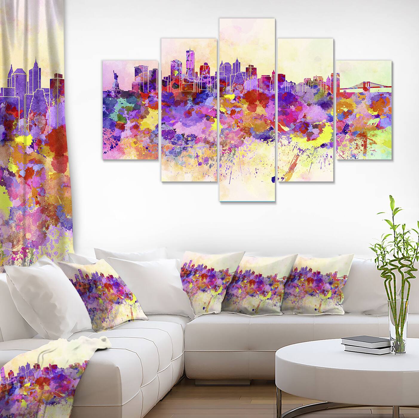 Designart - Purple New York Skyline - Large Cityscape Canvas Art Print