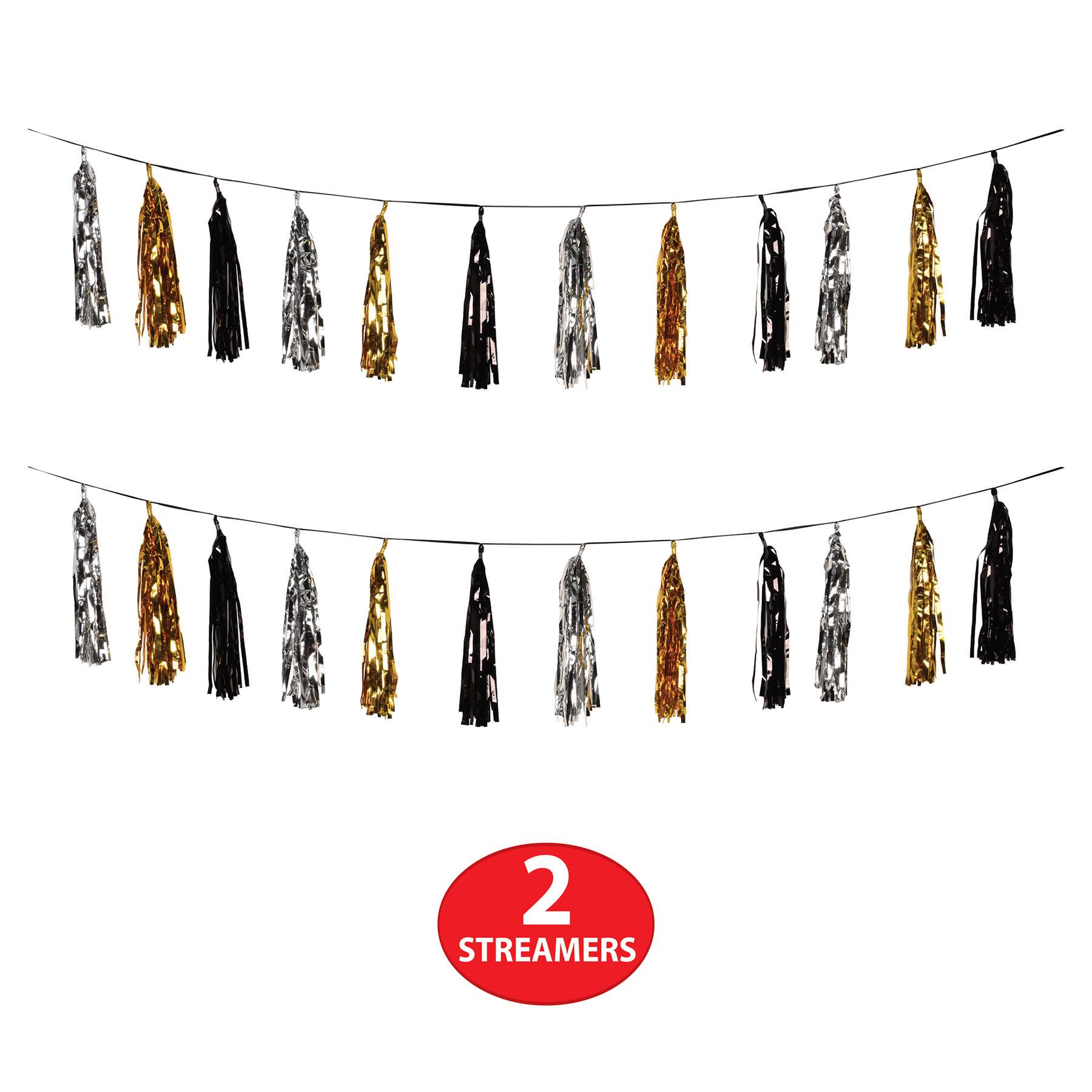 Beistle 8ft. Black, Gold & Silver Metallic Tassel Garlands, 2ct.