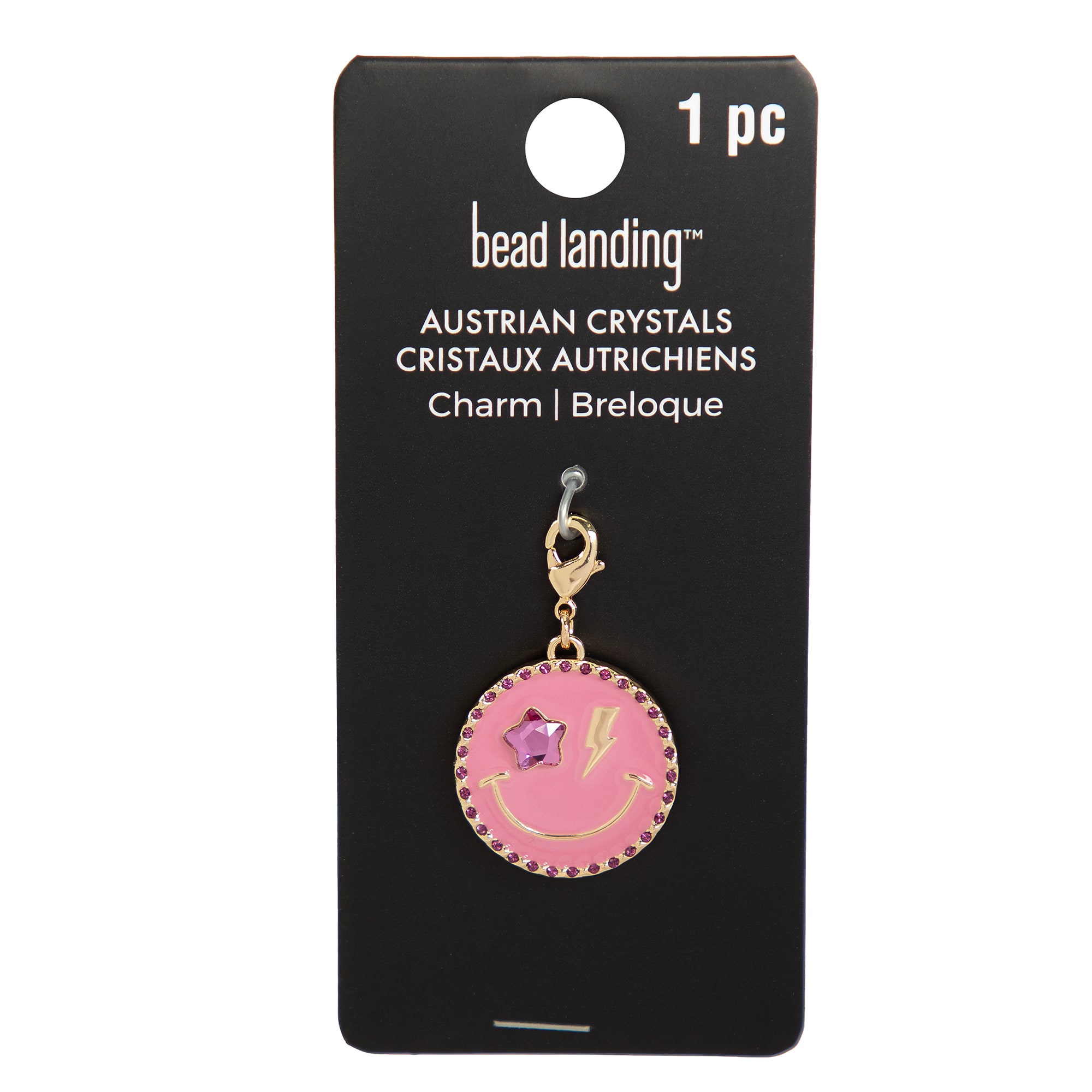 Pink Star Smiley Face Austrian Crystal Charm by Bead Landing™