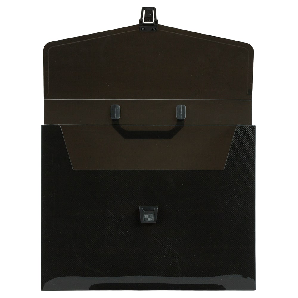 JAM Paper Black Plastic Portfolio Briefcase with Handles 12" x 9.5"