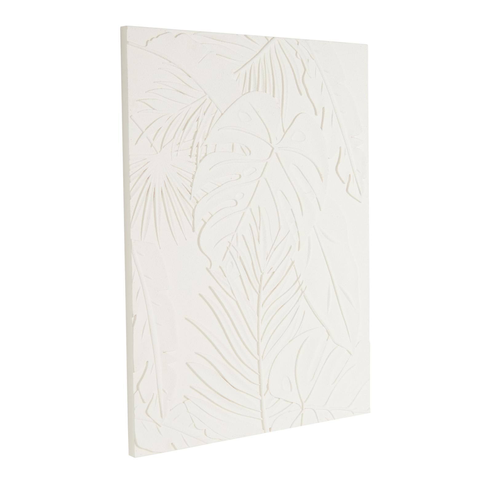 35" x 47" White Wooden Leaf Embossed Wall Décor