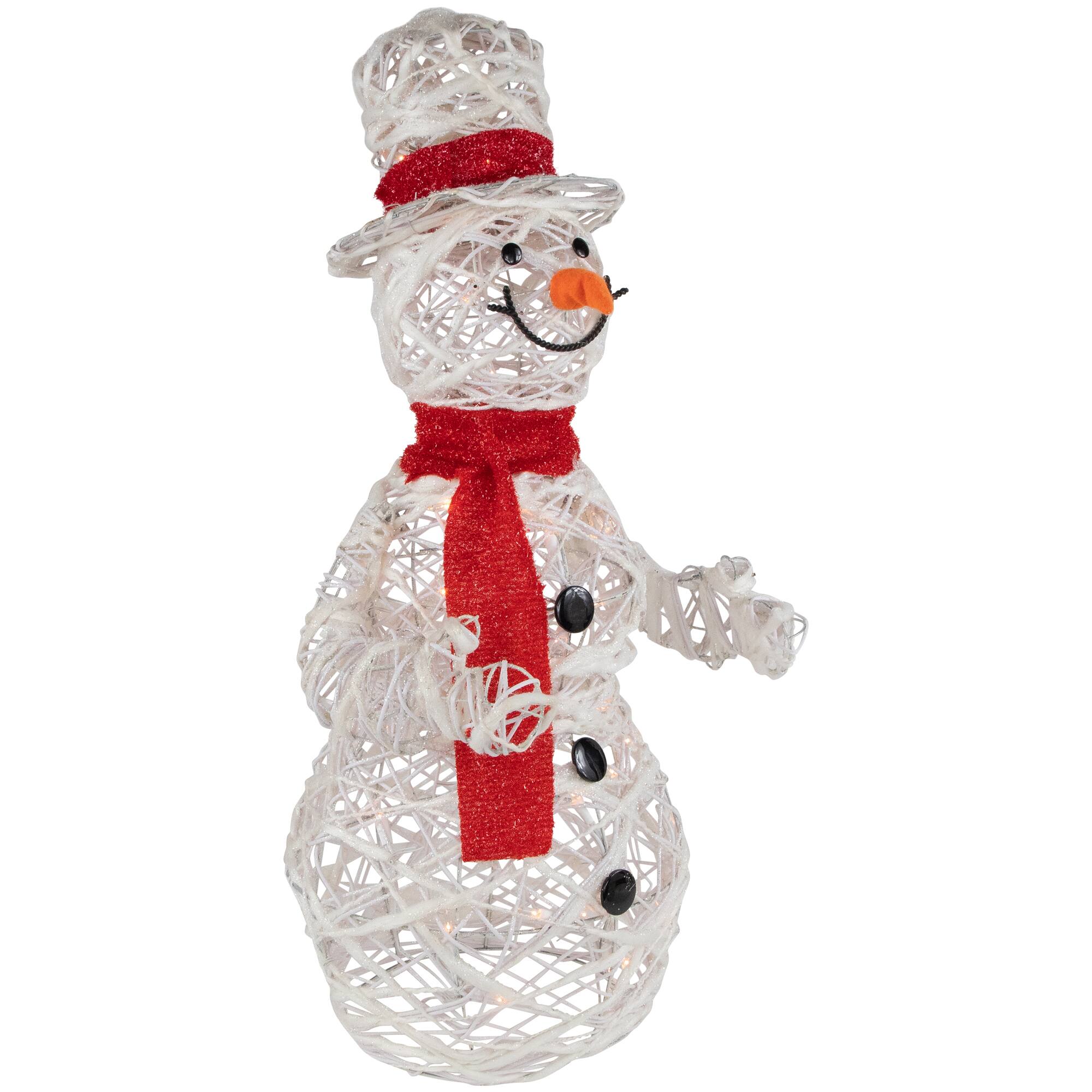 28" Lighted White Glittered Rattan Christmas Yard Art