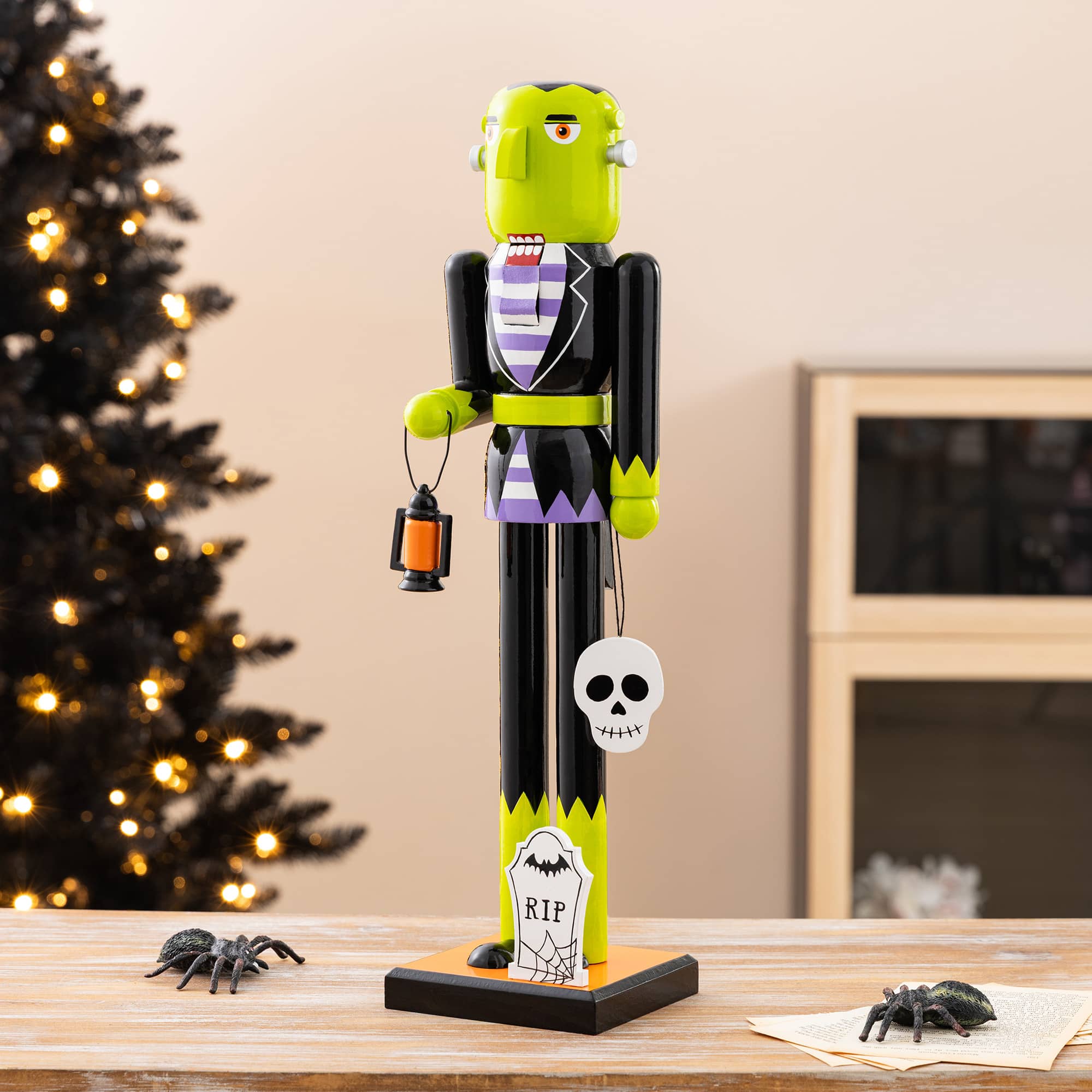 Glitzhome® 18" Halloween Wood Frankenstein with Ornament Nutcracker