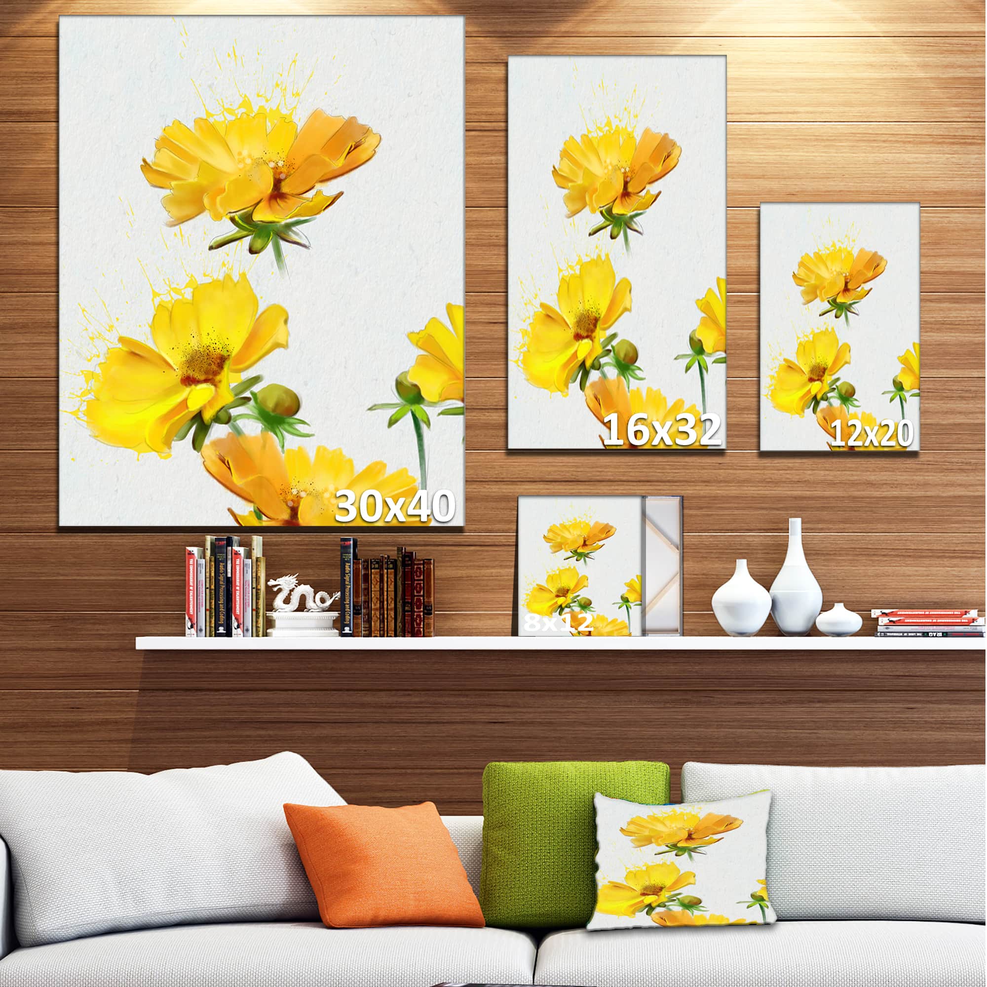 Designart - Beautiful Yellow Flowers on White - Floral Canvas Art Print