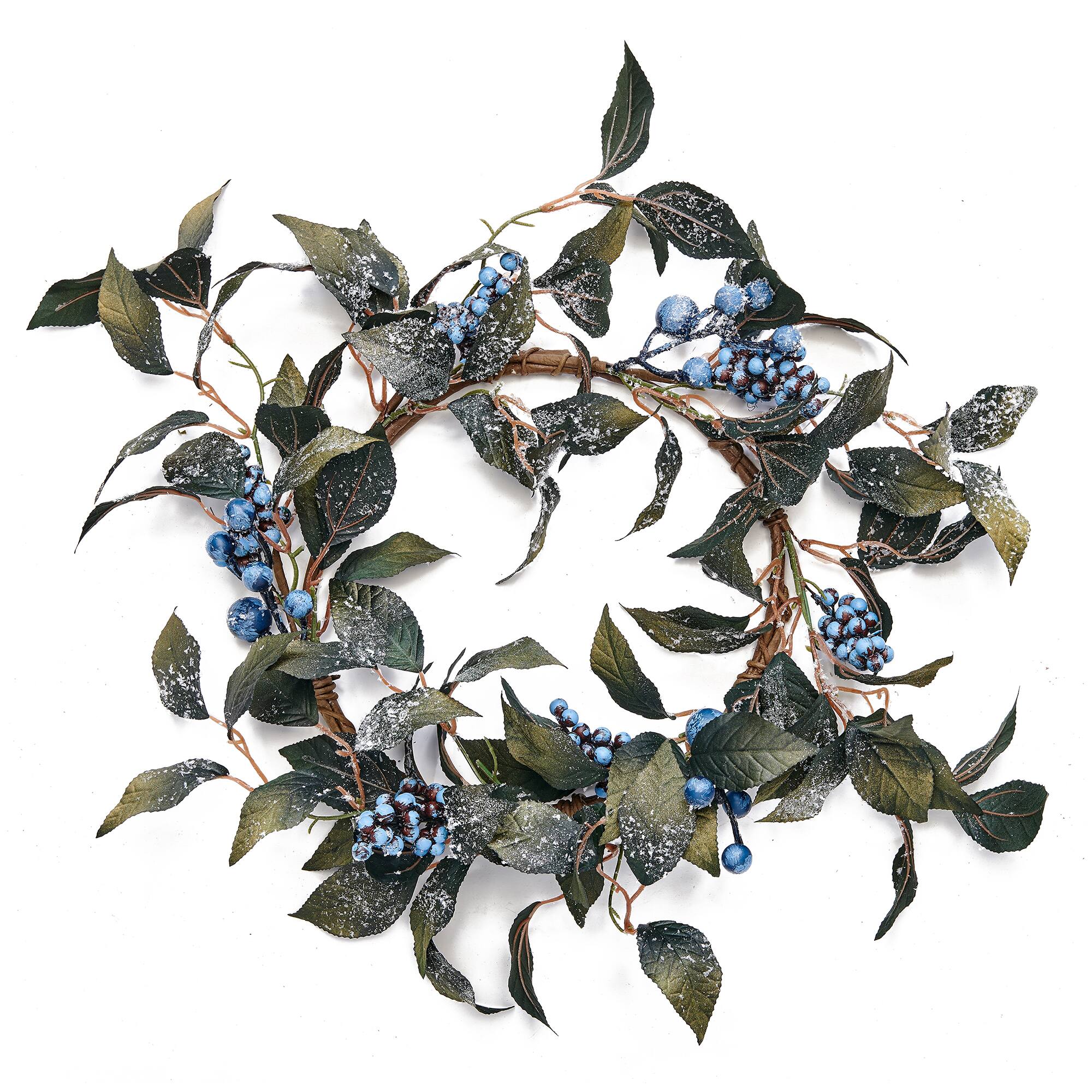 24" Artificial Icy Blueberry & Leaves Wreath