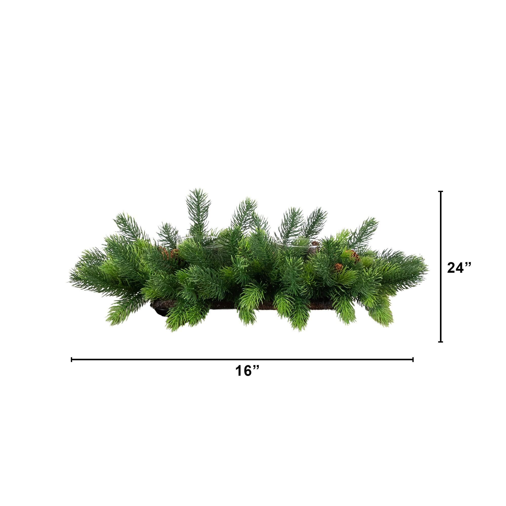 Nearly Natural 24" Pine Artificial Christmas Double Candle Holder with Pinecones