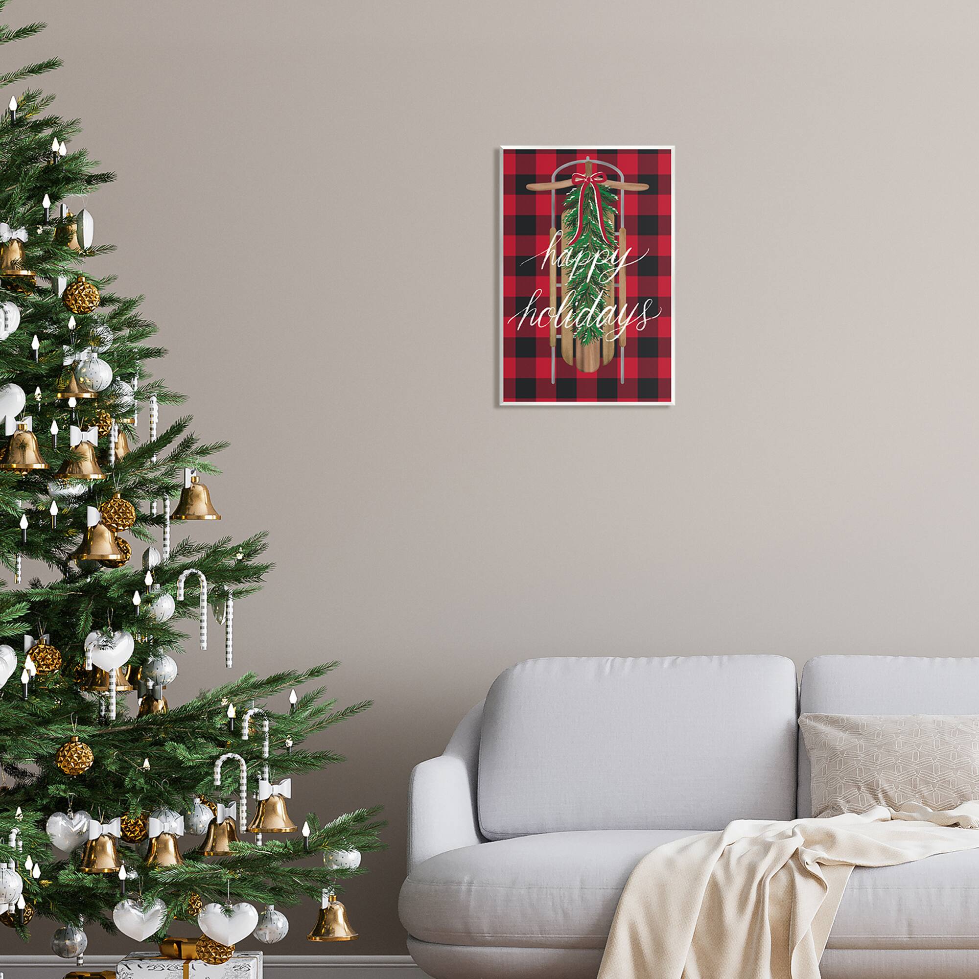 Stupell Industries Happy Holidays Tartan Sled Wall Plaque Art