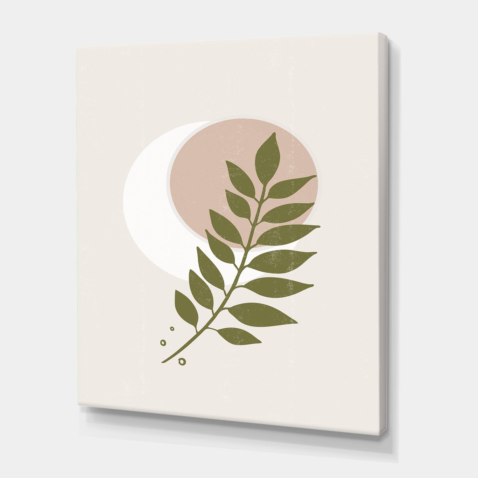 Designart - Abstract Geometrical Moon With Leaf IV - Modern Canvas Wall Art Print
