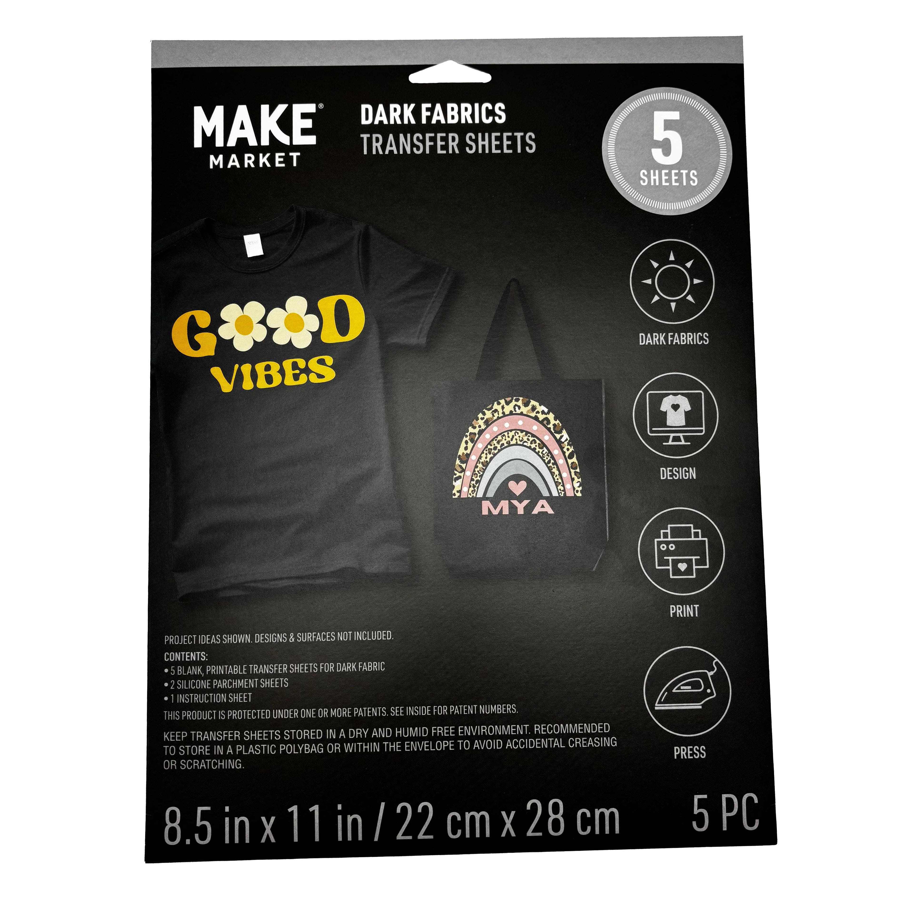 6 Packs: 5 ct. (30 total) 8.5" x 11" Dark Fabric Transfer Sheets by Make Market®