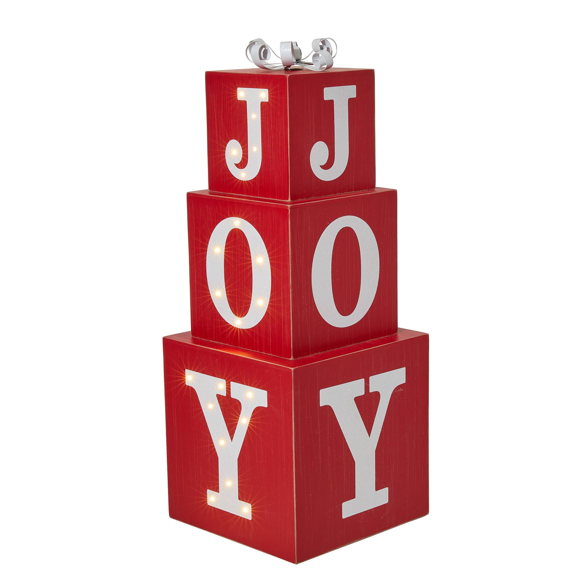 Glitzhome® 32" Lighted Wooden Block JOY Porch Sign