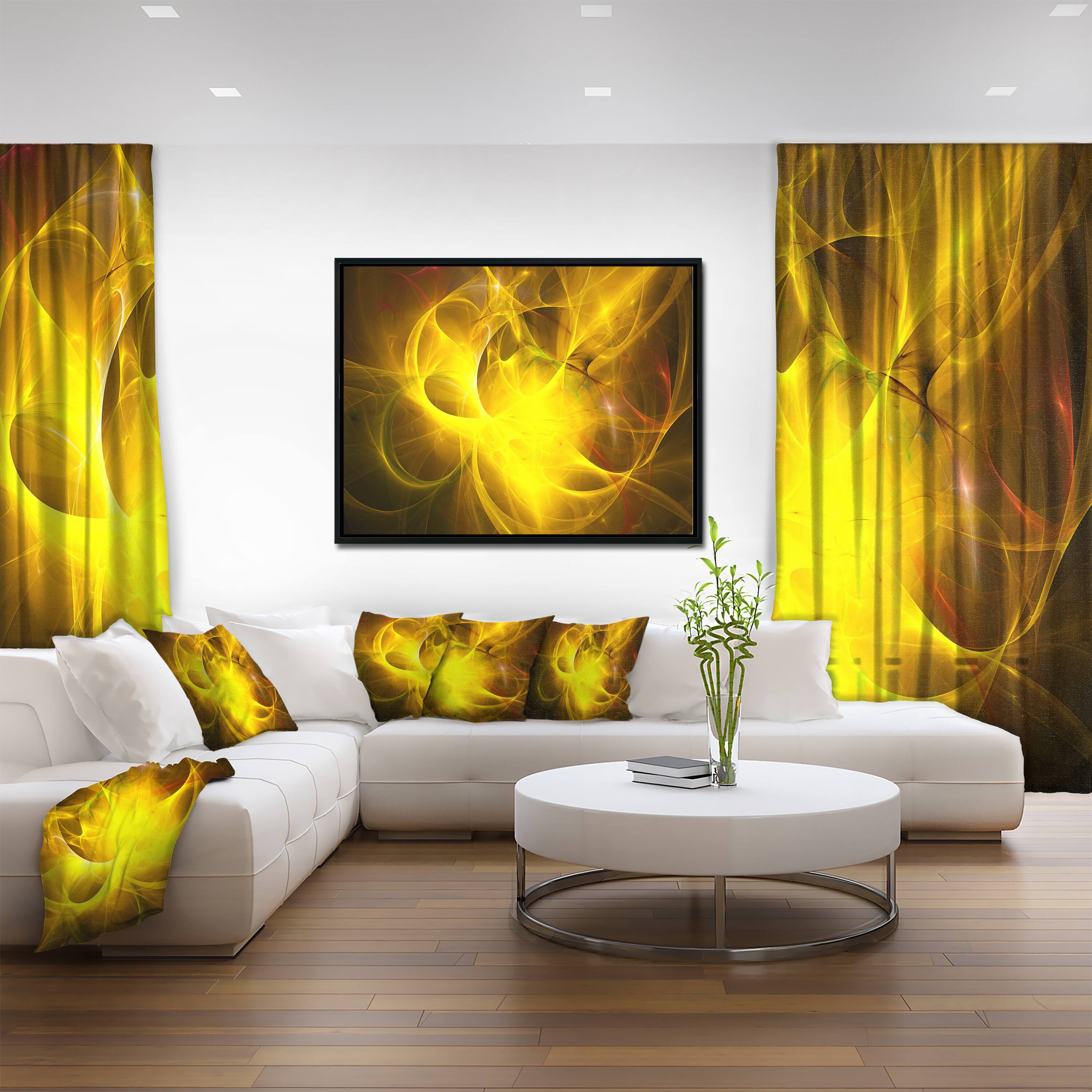 Designart - Dark Yellow Nebula Star - Abstract Canvas art print in Black Frame