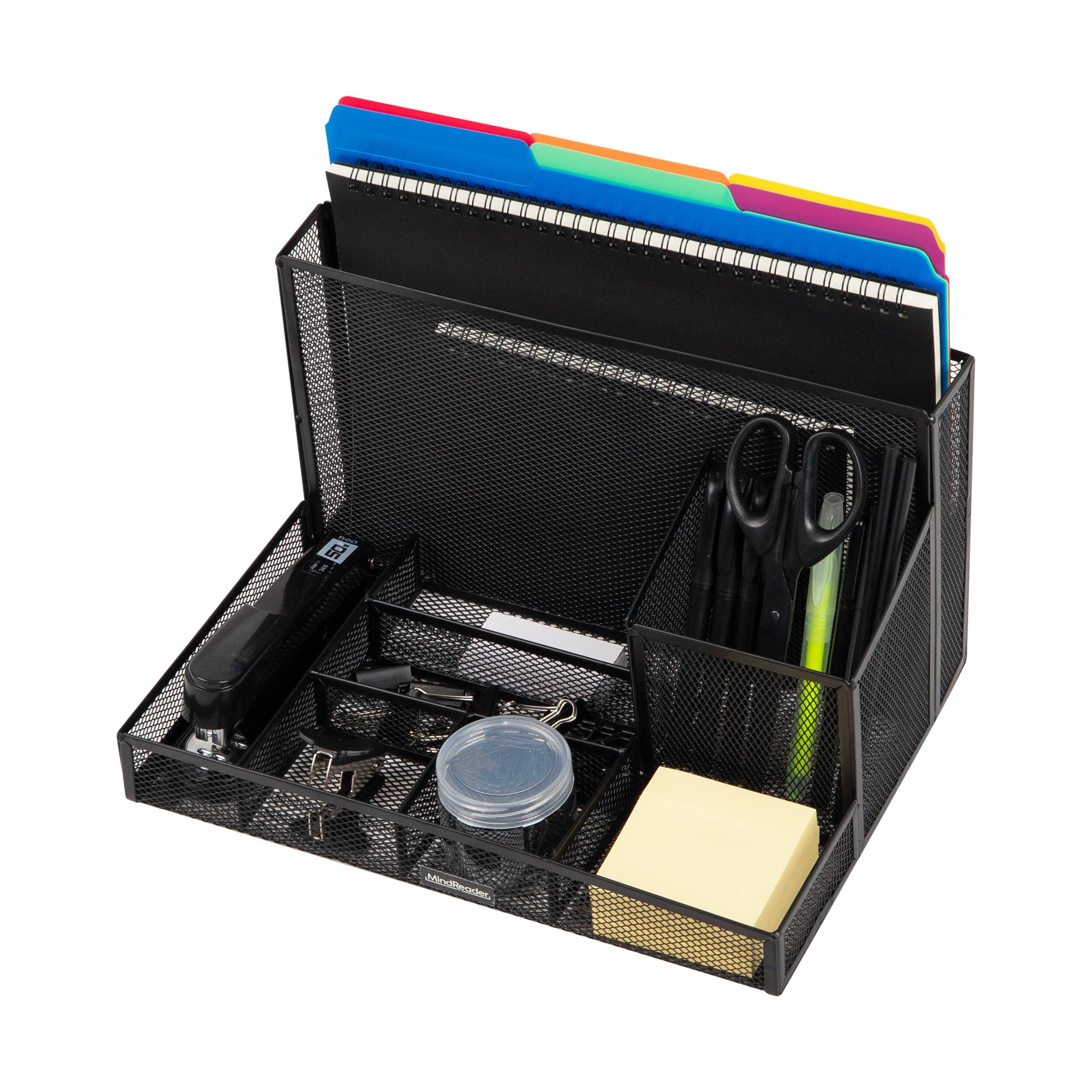 Mind Reader Desktop Organizer and Office Supplies, Vertical File, Storage, Office, Metal Mesh, 12.5"L x 9"W x 7.25"H, Black