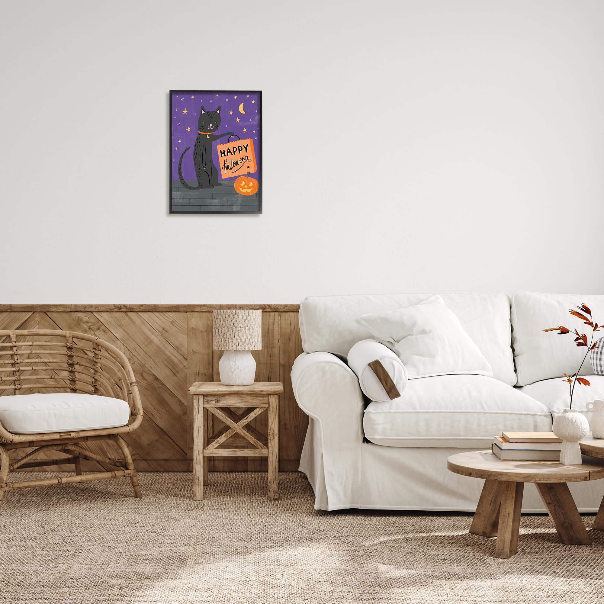Stupell Industries Happy Halloween Black Cat Framed Giclee Art