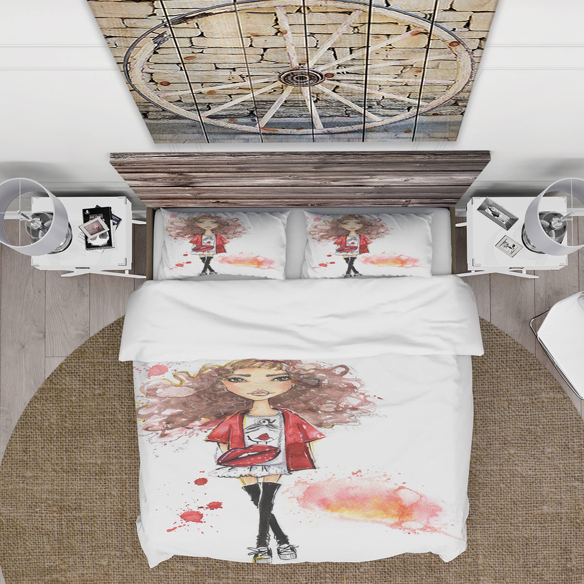 Designart 'Fashionable teenage girl' Glamour Bedding Set - Duvet Cover & Shams