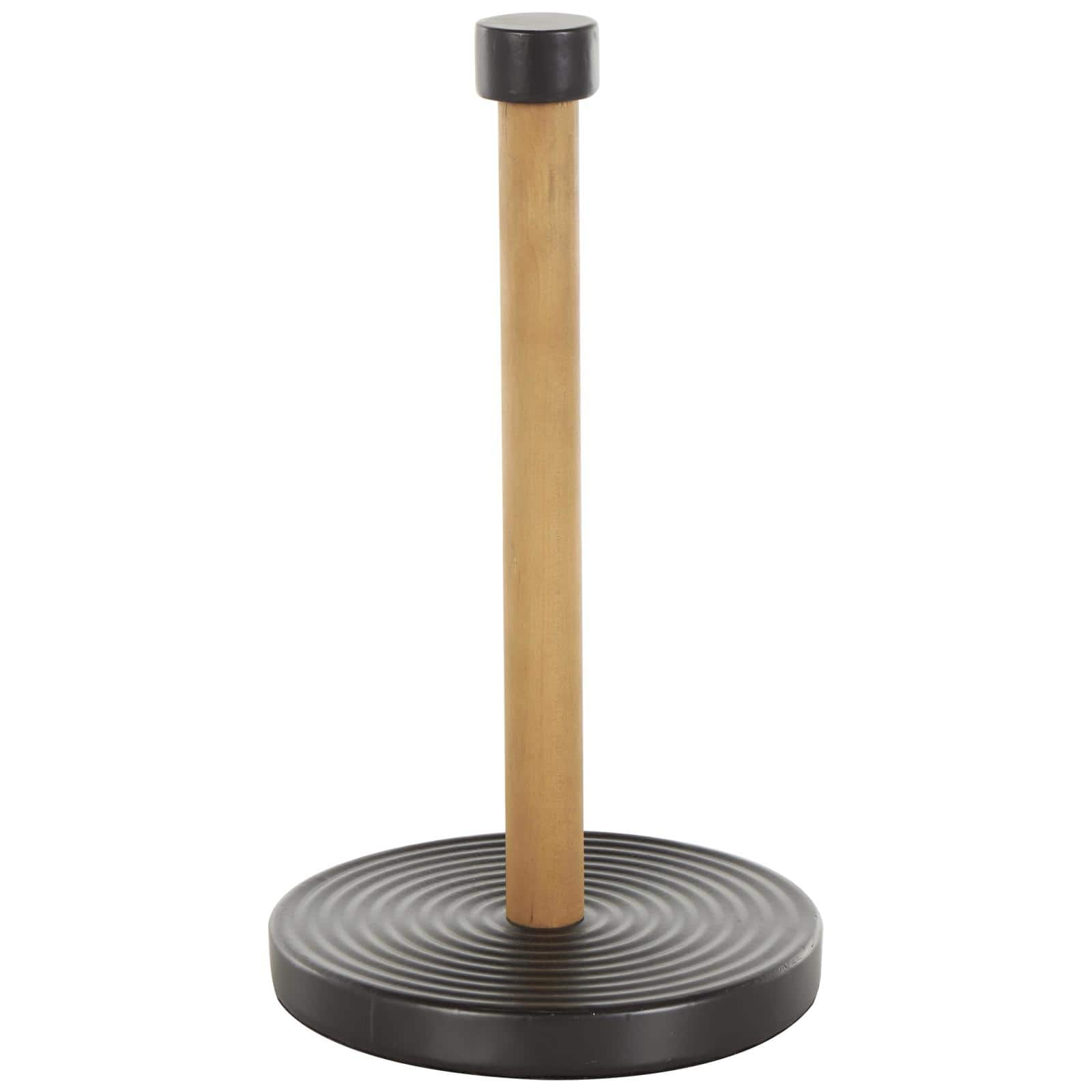 7" x 12" Black Metal Paper Towel Holder with Brown Wood Post
