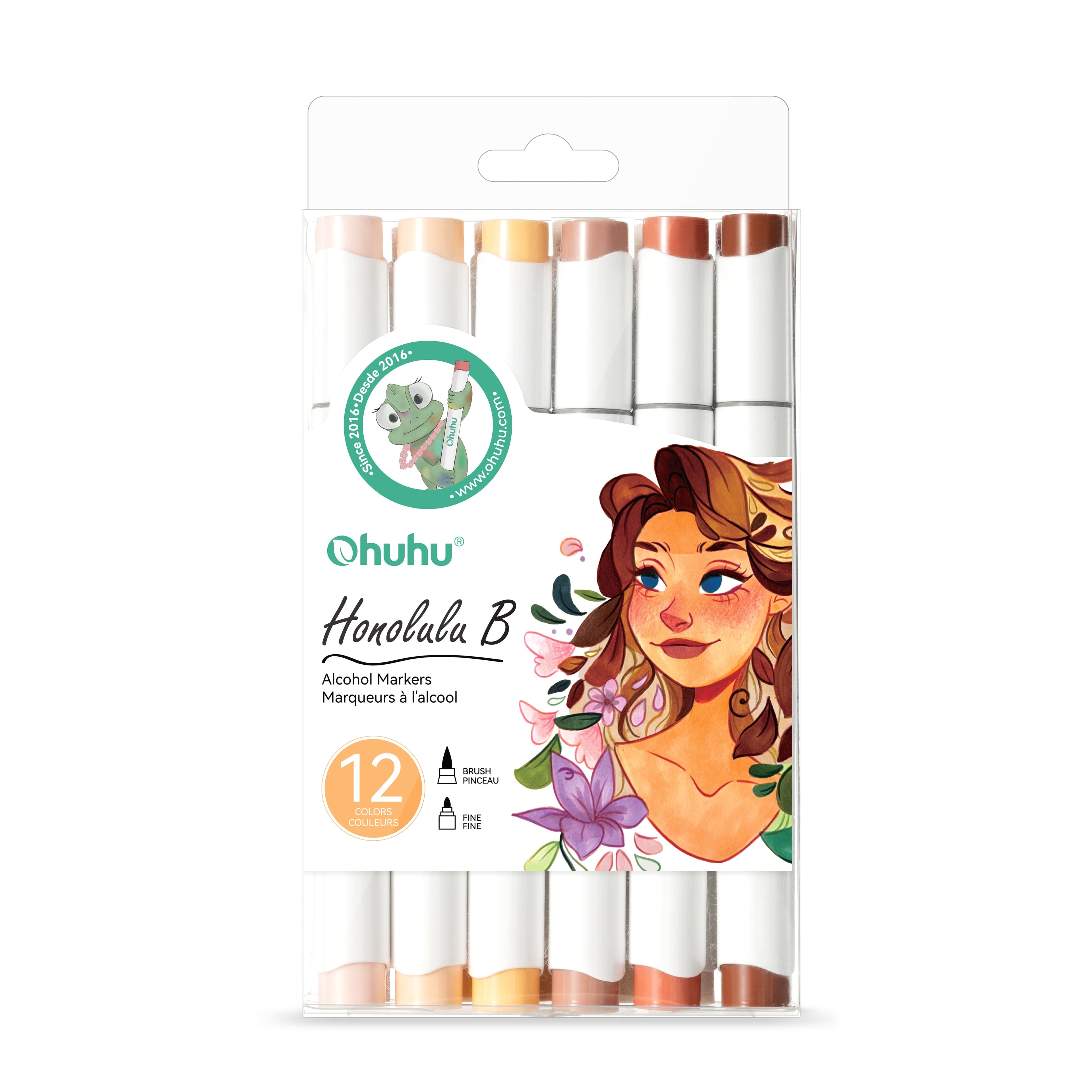 Ohuhu® Honolulu B 12 Color Brush & Fine Dual Tip Portrait Alcohol Markers
