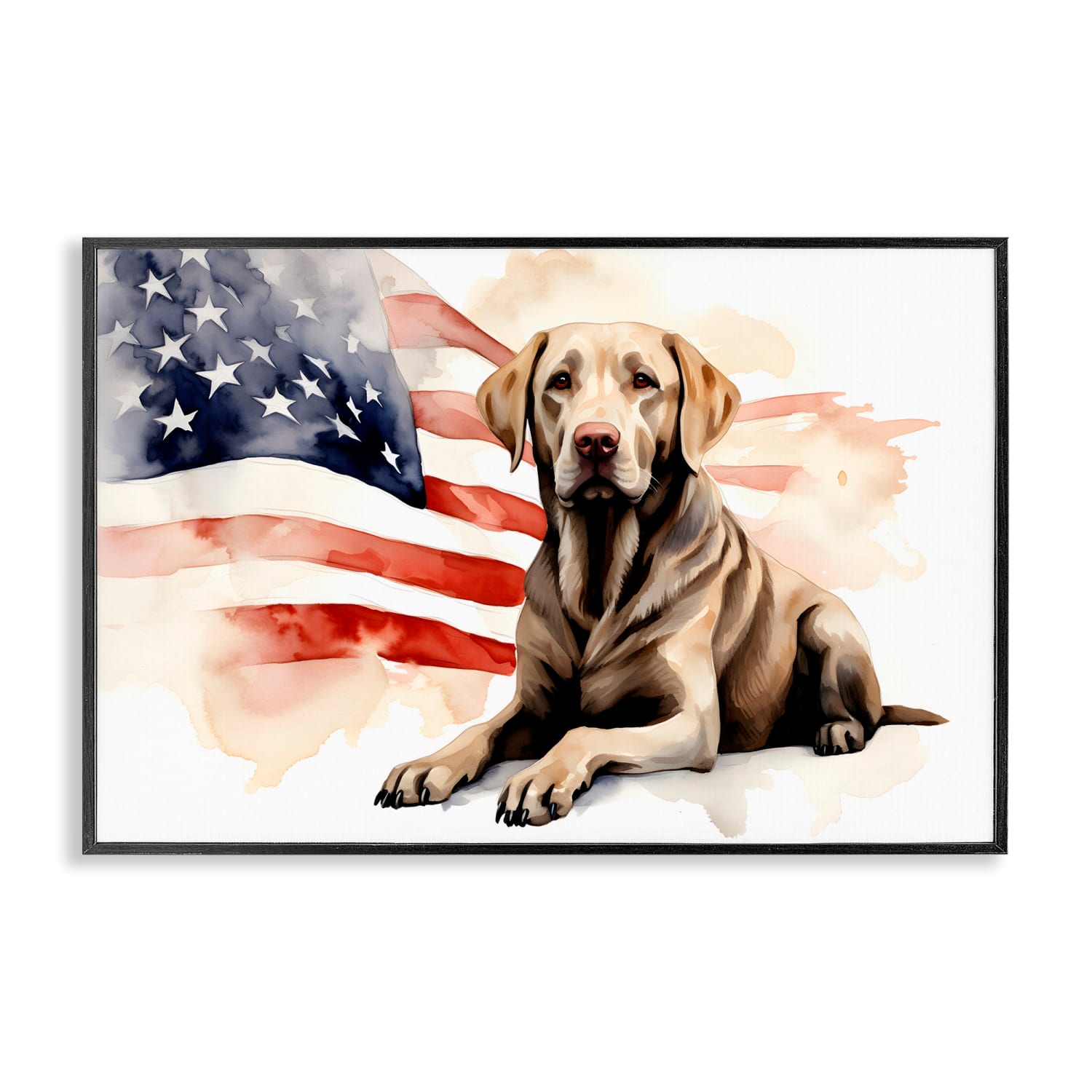 Stupell Industries Patriotic Dog with Flag Framed Giclee Art