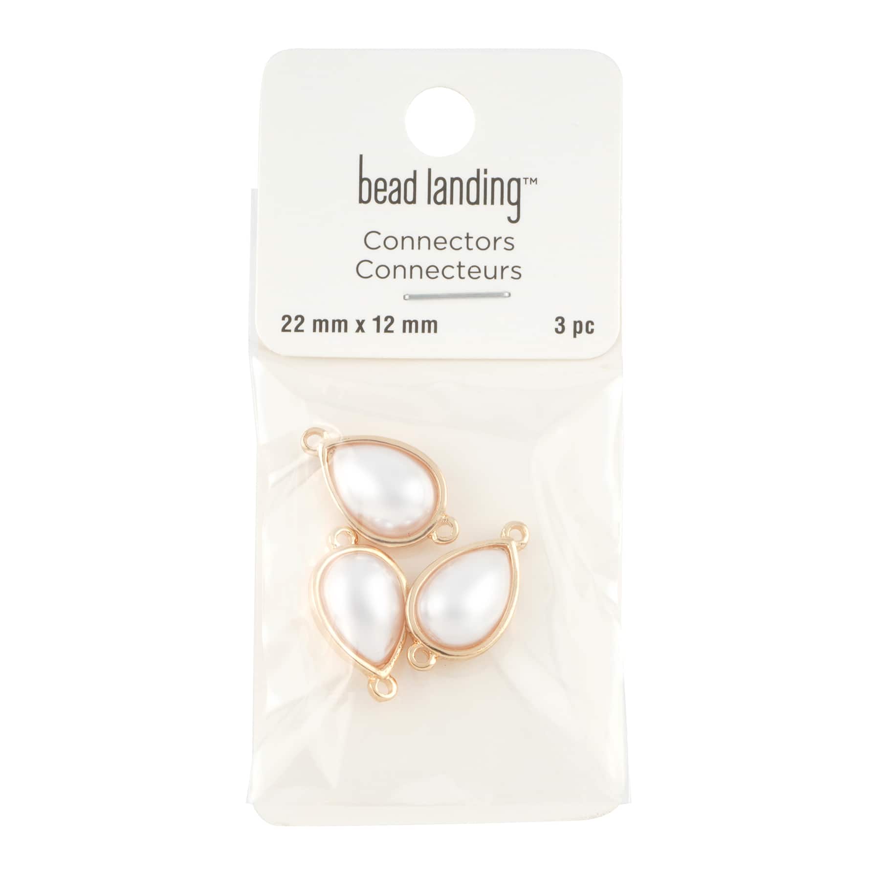 12 Packs: 3 ct. (36 total) White & Gold Pearl Oval Connectors, 22mm by Bead Landing™