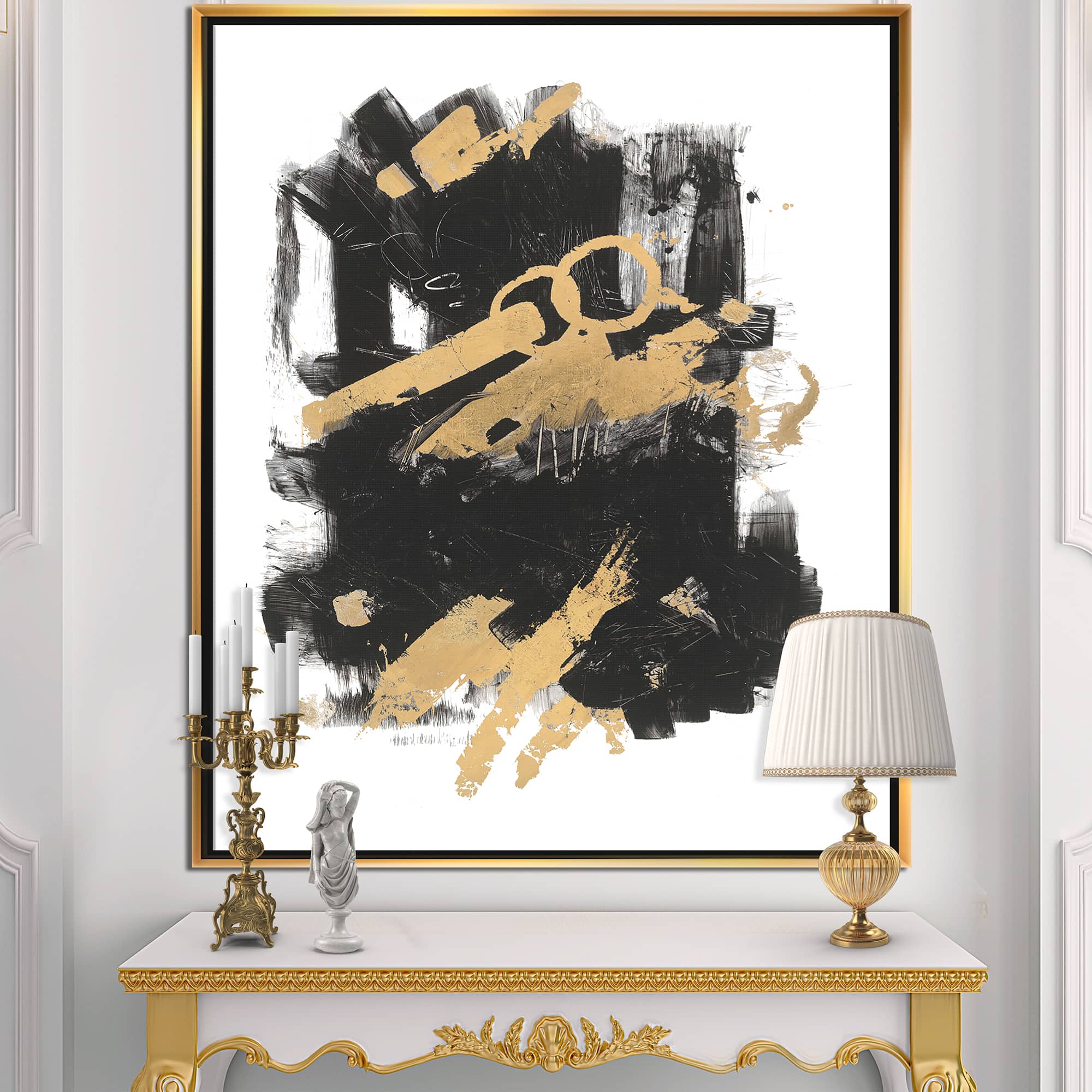 Designart - Gold and Black drift I - Modern Glam Canvas in Gold Frame