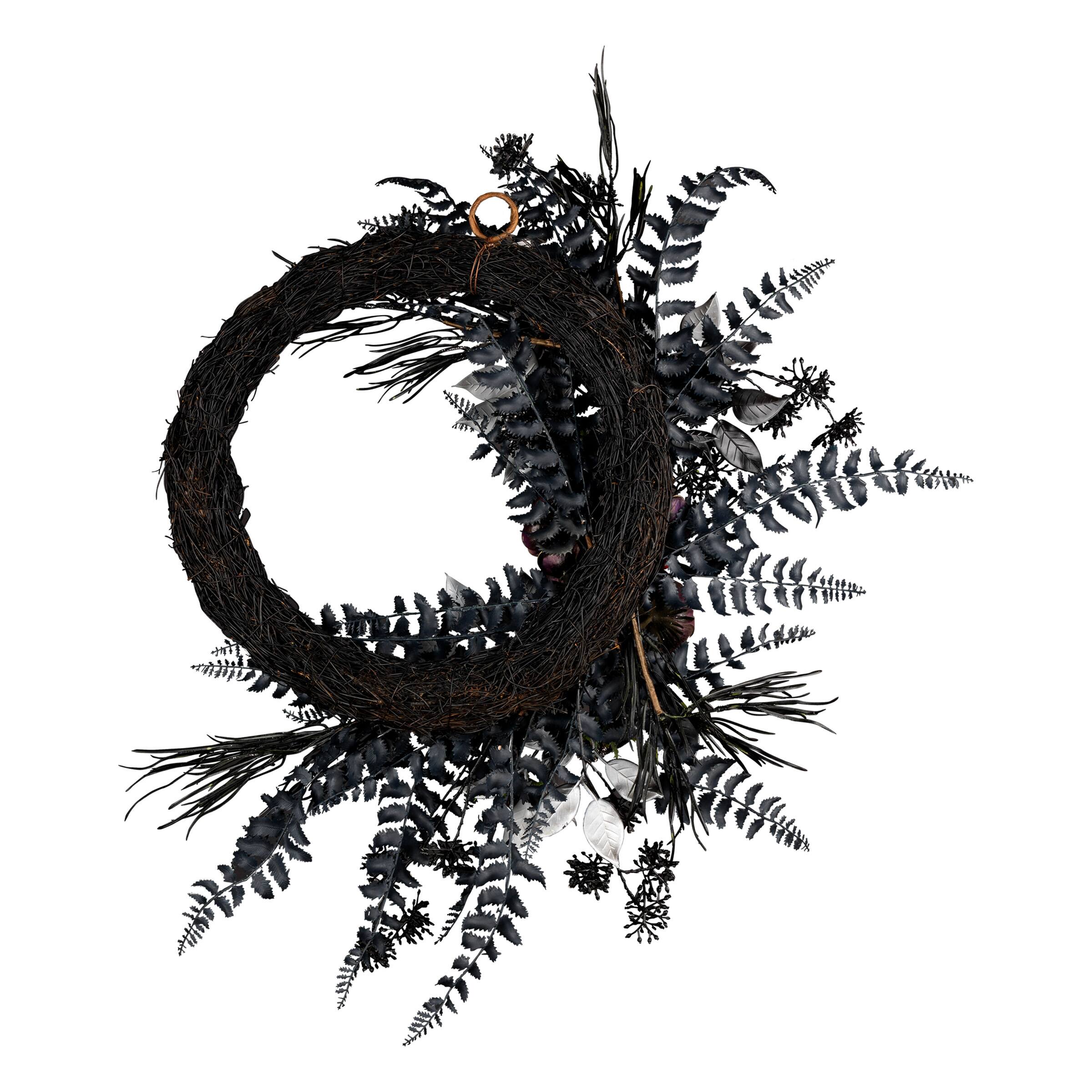 18" Deep Purple Fern Wreath with Cherry Blossom Wreath