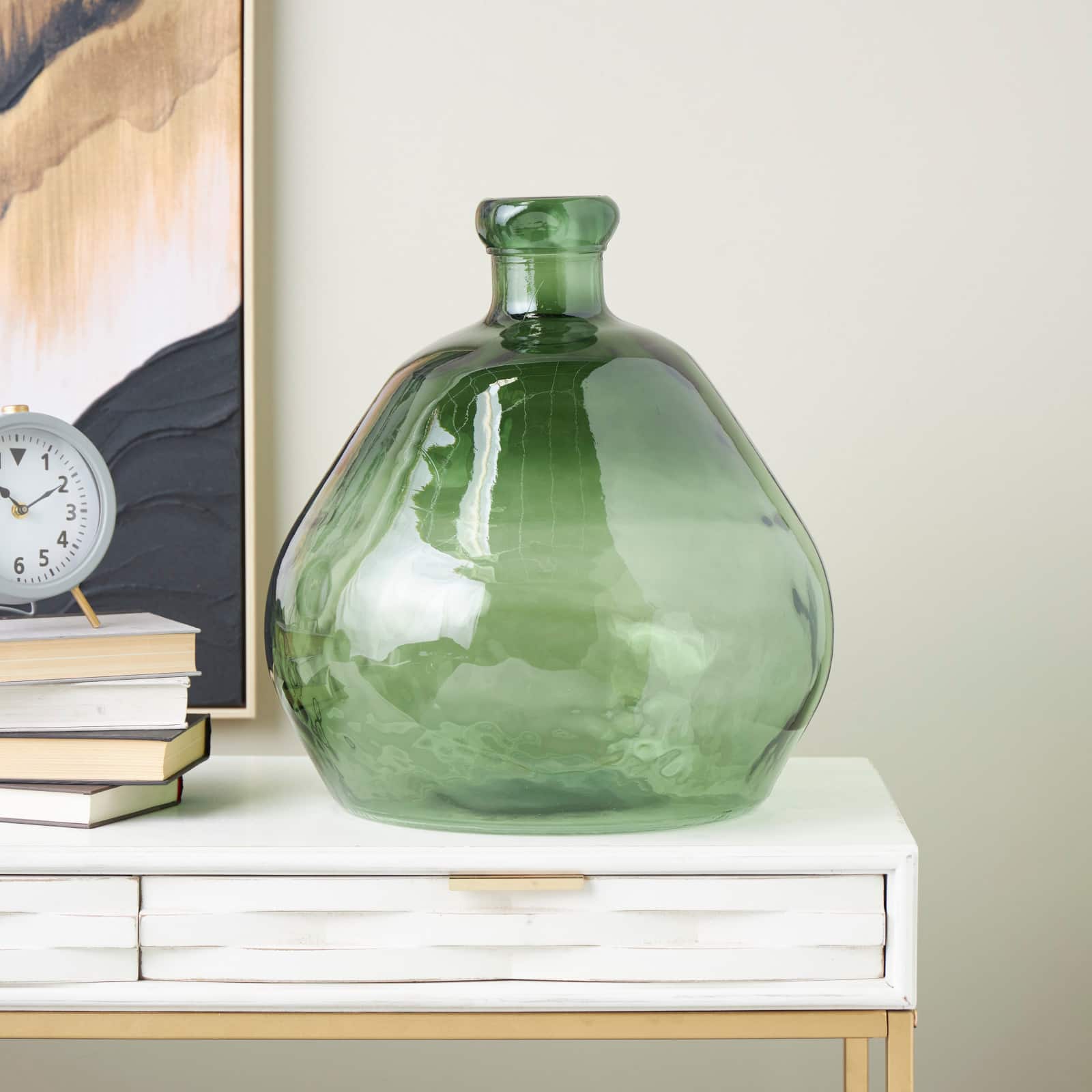 Green Recycled Glass Handmade Wide Ombre Spanish Bottle Vase