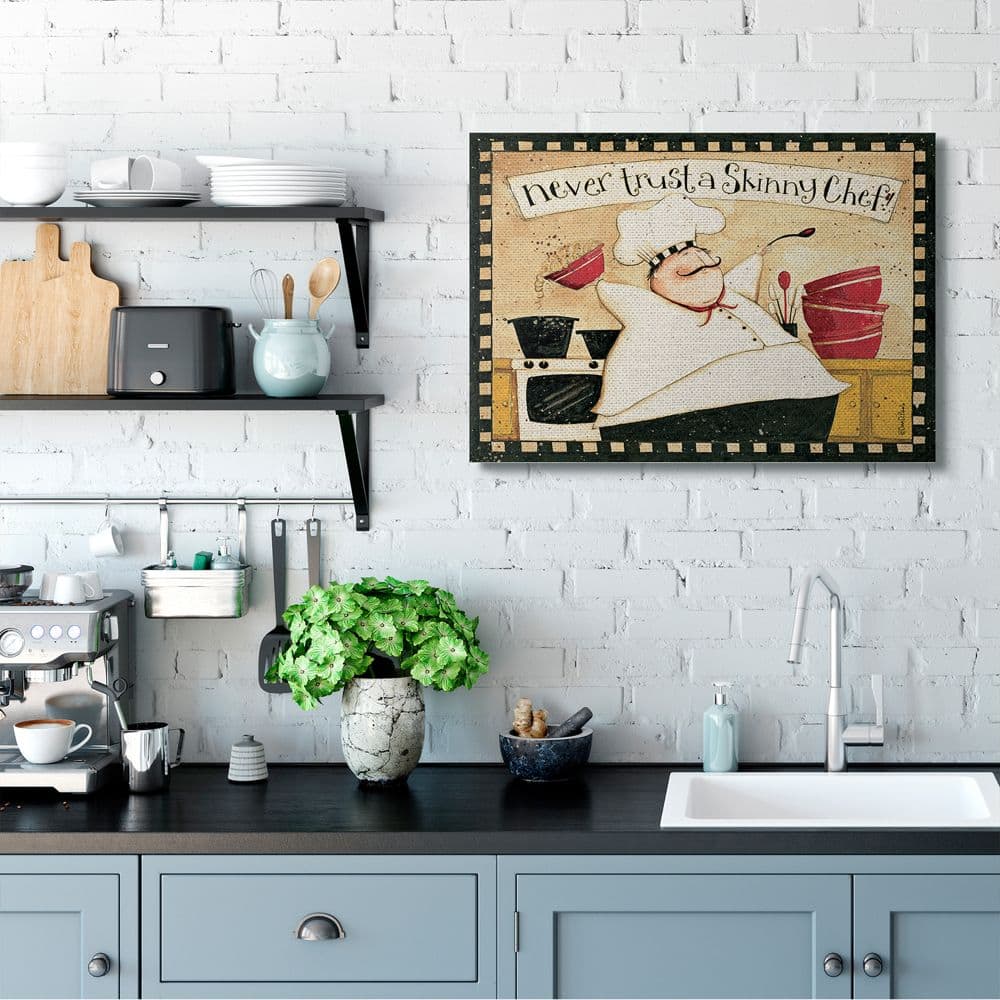 Stupell Industries Never Trust a Skinny Chef with Happy Cook Phrase Canvas Wall Art